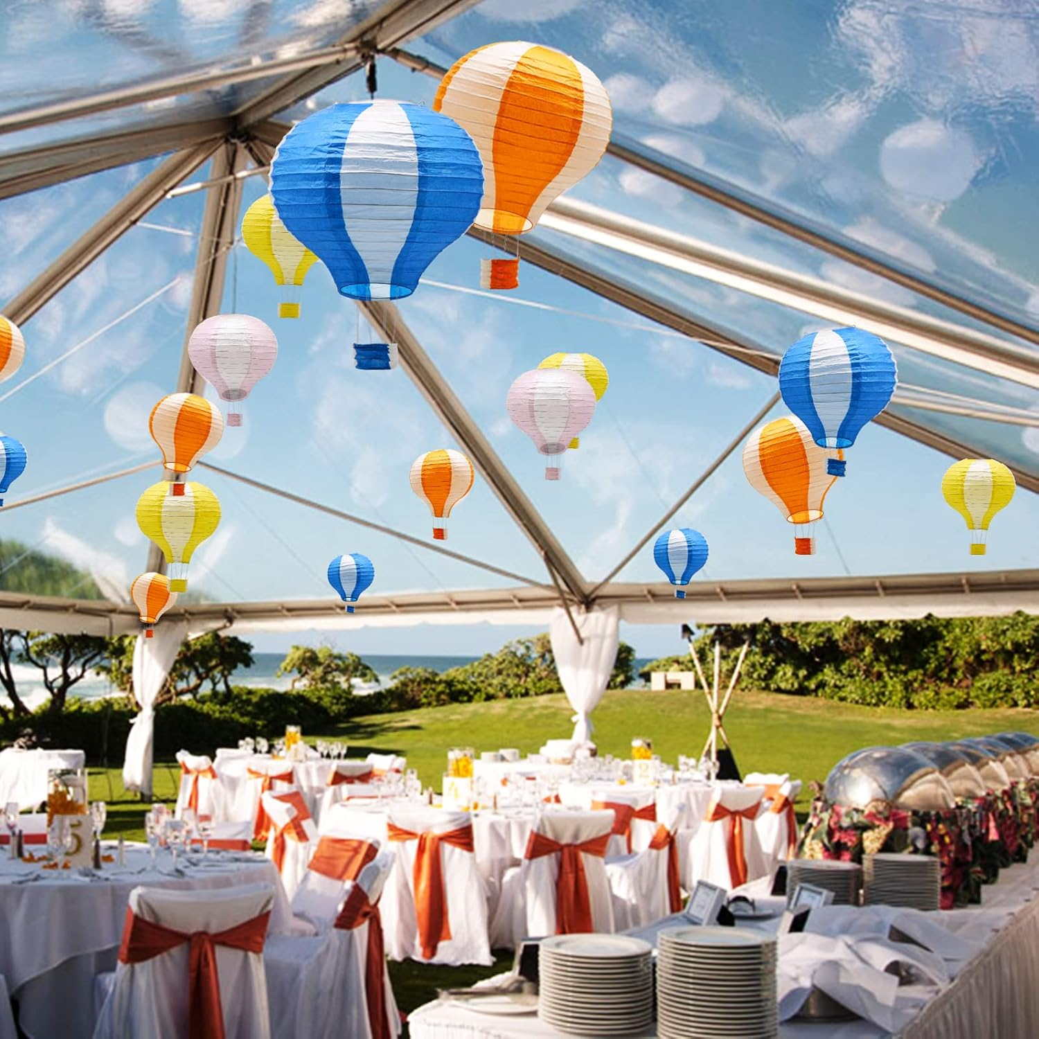 Hanging Hot Air Balloon Paper Lanterns Set Party Decoration Birthday Wedding Christmas Party Decor Gift 12 Inch Pack of 5 Pieces (Mix Design and Color) image number 2