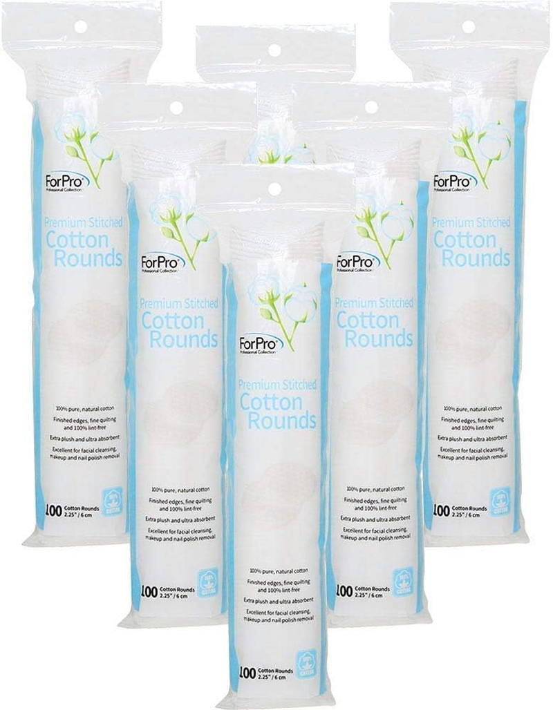 Forpro Premium Stitched Cotton Rounds (600-Count), 100% Pure Cotton Pads for Removing Makeup, Nail Polish and Cleansing Face, Pack of 6-100 Cotton Rounds image number 5