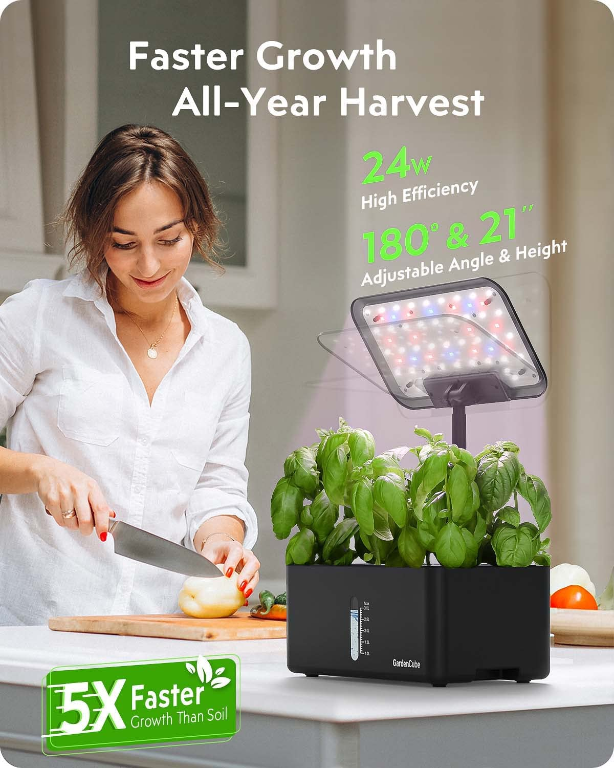 Hydroponics Growing System Indoor Garden: Herb Garden Kit Indoor with LED Grow Light Quiet Smart Water Pump Automatic Timer Healthy Fresh Herbs Vegetables - Hydroponic Planter for Home Kitchen Office image number 3