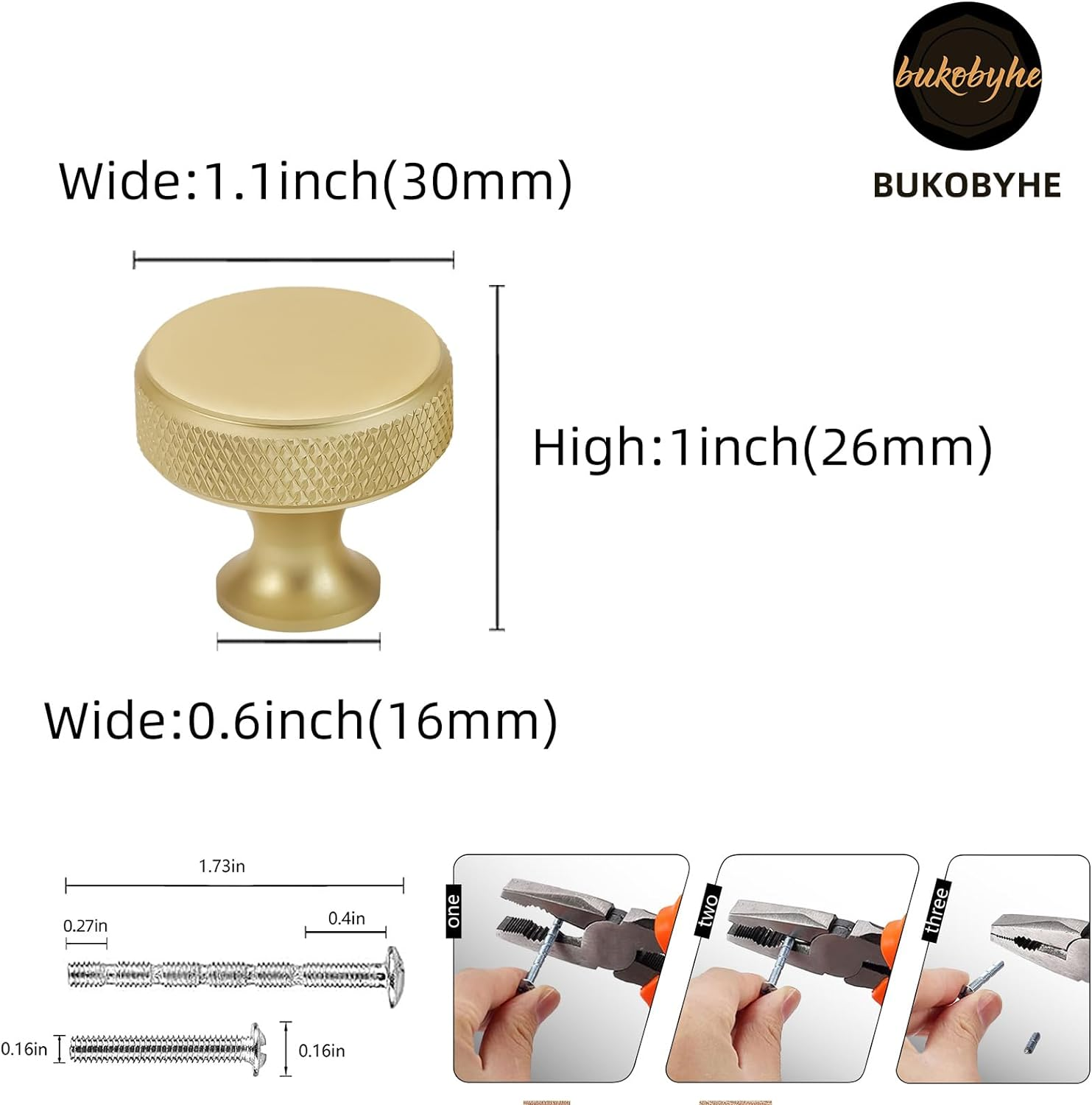 BUKOBYHE 10 Pack Kitchen Cabinet Knobs Brushed Gold Cabinet Pulls Gold Knurled Drawer Knobs Solid Kitchen Hardware image number 5