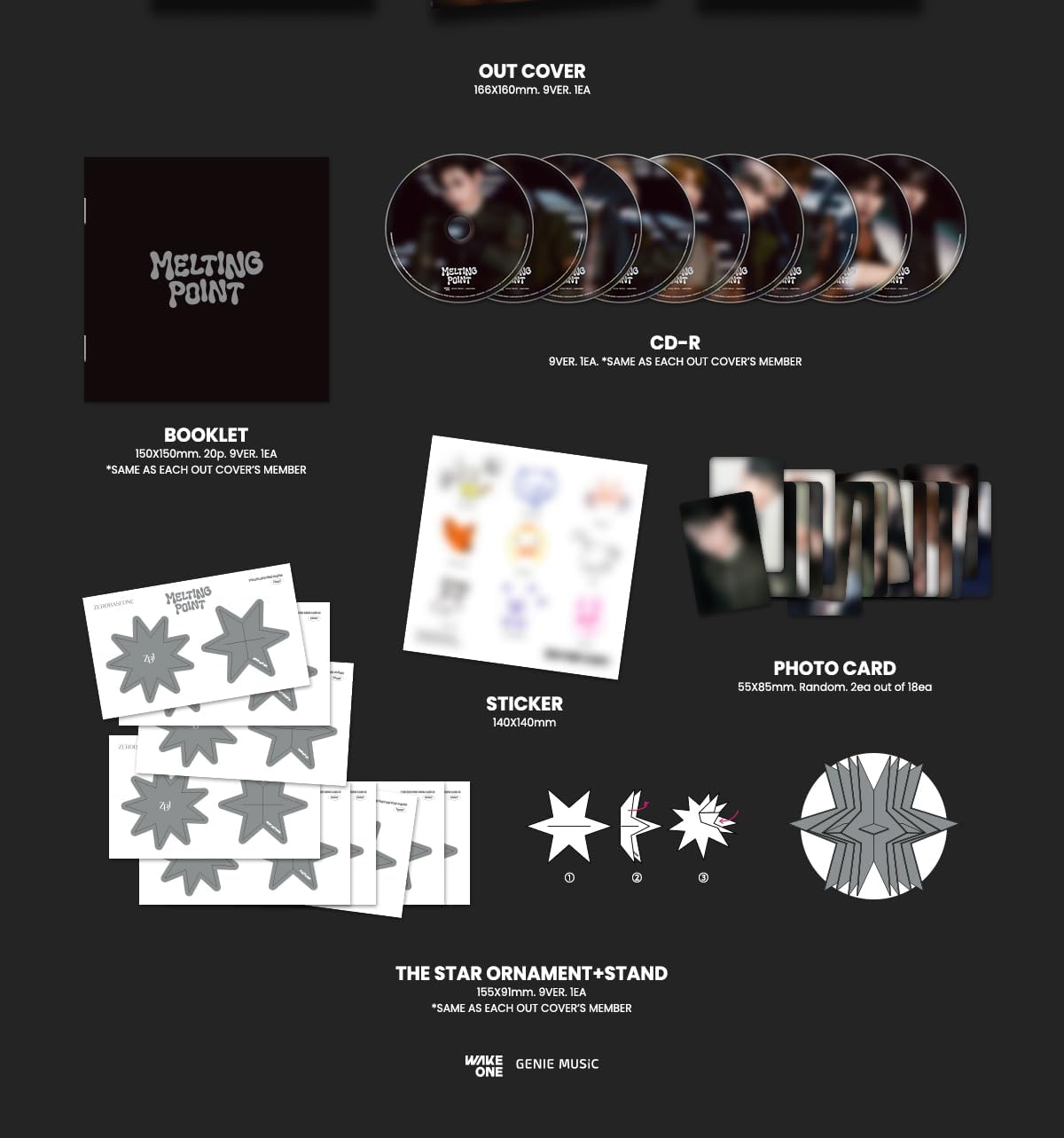 ZEROBASEONE Melting Point 2Nd Mini Album Digipack ZHANG HAO Version Cd+20P Booklet+1Ea Sticker+2P Photocard+1Ea the Star Oranment Stand+Tracking Sealed ZB1