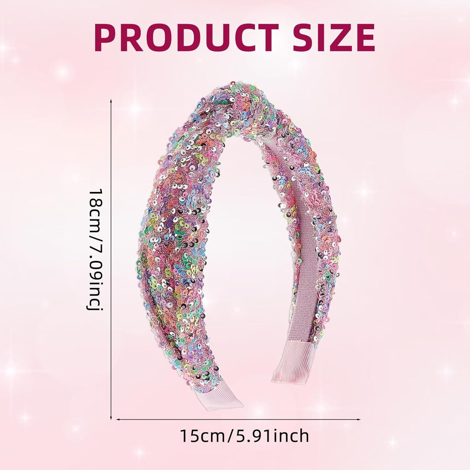 NICENEEDED Pack of 2 Sequin Headband with Knot for Women Sparkling Knotted Wide Hair Bands Glittering Fashionable Iridescent Headbands Hair Accessories for Parties image number 1