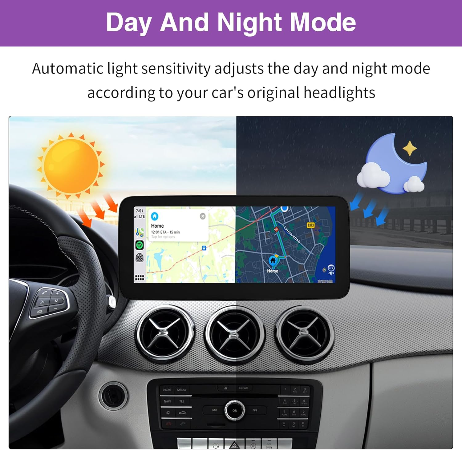 NINETOM 12.3 Inch Touchscreen Wireless Carplay Android Auto Multimedia Car Radio Receiver for Mercedes Benz a B CLA GLA G Class W176 W246 C117 X117 X156 with NTG5.0/5.1/5.2 System (2016-2018) image number 3