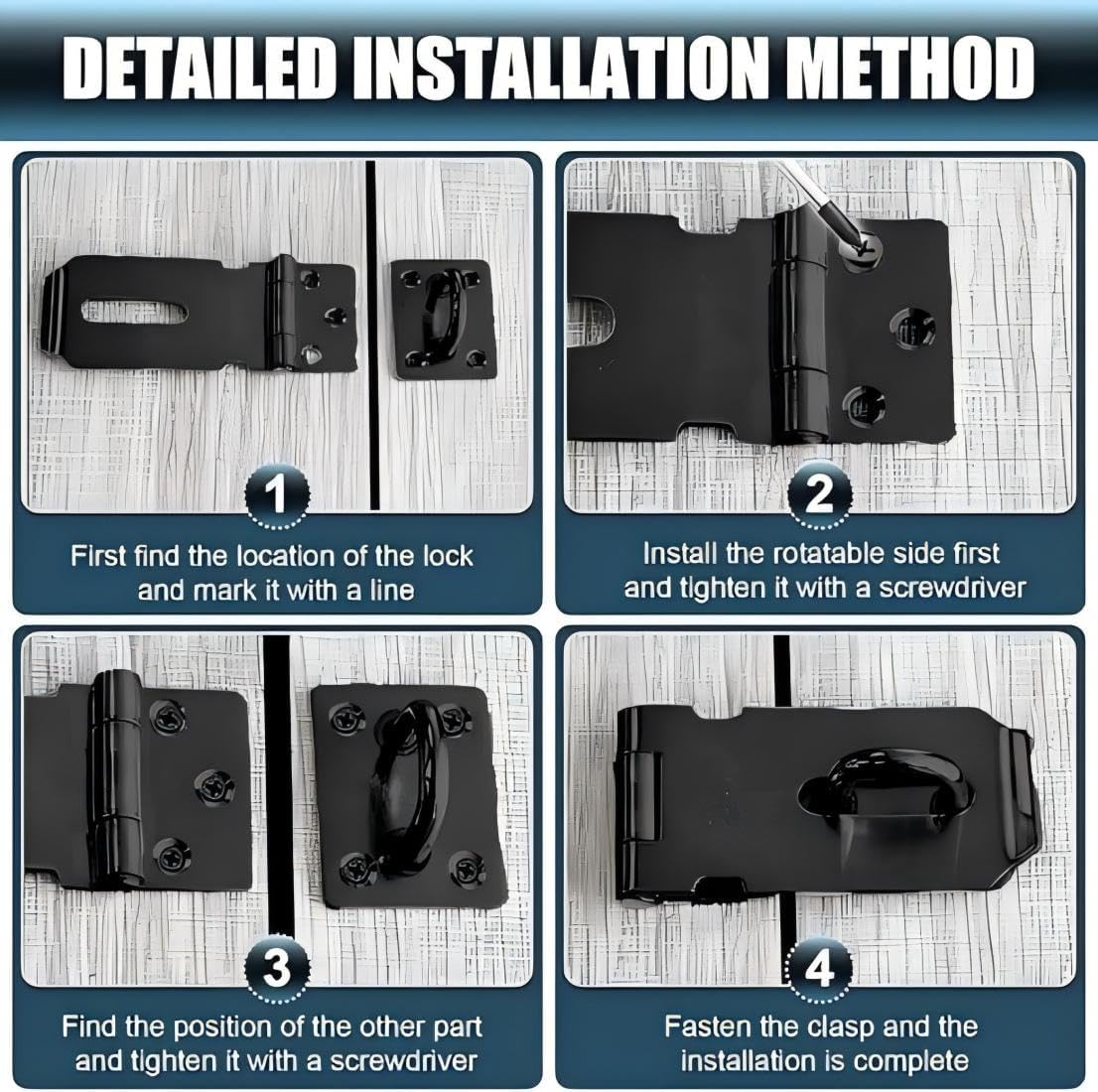 Stainless Steel Padlock Latch, 2 Pcs Door Hasp Lock for Gates, Cabinet, Drawer, Outdoor Doors, Mounting Screws Included image number 4