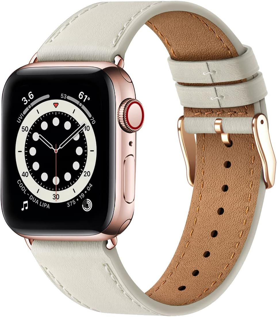 QAZNZ Leather Straps for Apple Watch Strap 40Mm 41Mm 38Mm 42Mm 44Mm 45Mm 49Mm,Men Women Replacement Genuine Leather Strap for Apple Watch Series 8 7 6 5 4 3 2 1 & Iwatch Se,Ultra image number 5