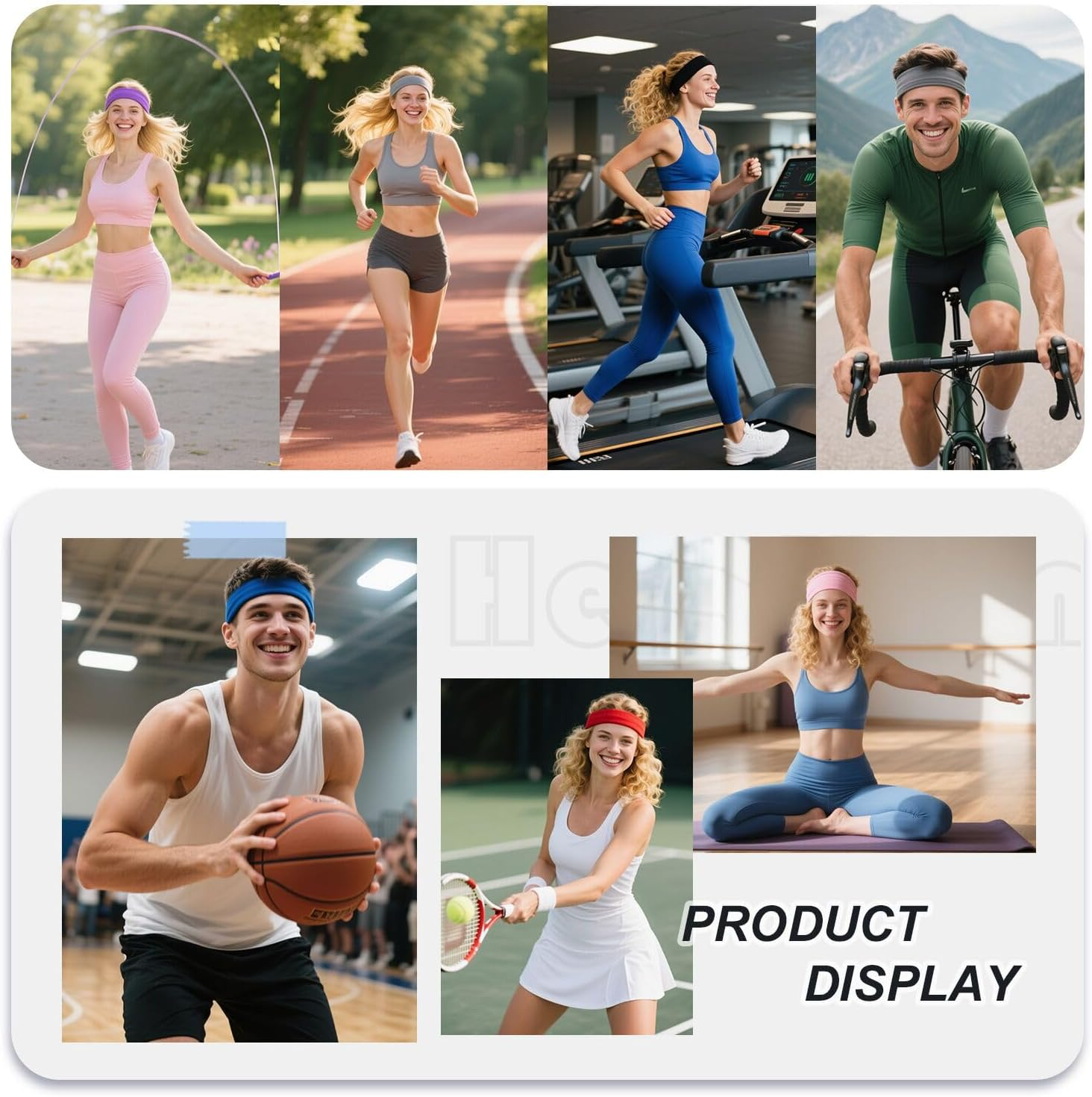 9Pcs Headbands for Women & Men, Non Slip Sweat Band Fashion Elastic Head Bands for Women'S Hair, Soft Hair Bands Cotton Cloth Stretchy Headband for Daily Workout Yoga Running Sports - 9Colors-1 image number 2