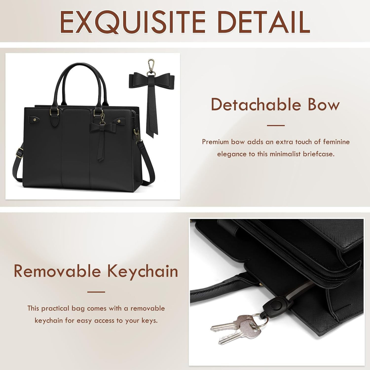 RAINSMORE Laptop Bag for Women 15.6 Inch Laptop Tote Bag Waterproof Pu Leather Work Bag Professional Computer Briefcase Business Office Teacher Handbag Large Capacity Crossbody Shoulder Bag Purse - Dark Brown image number 6