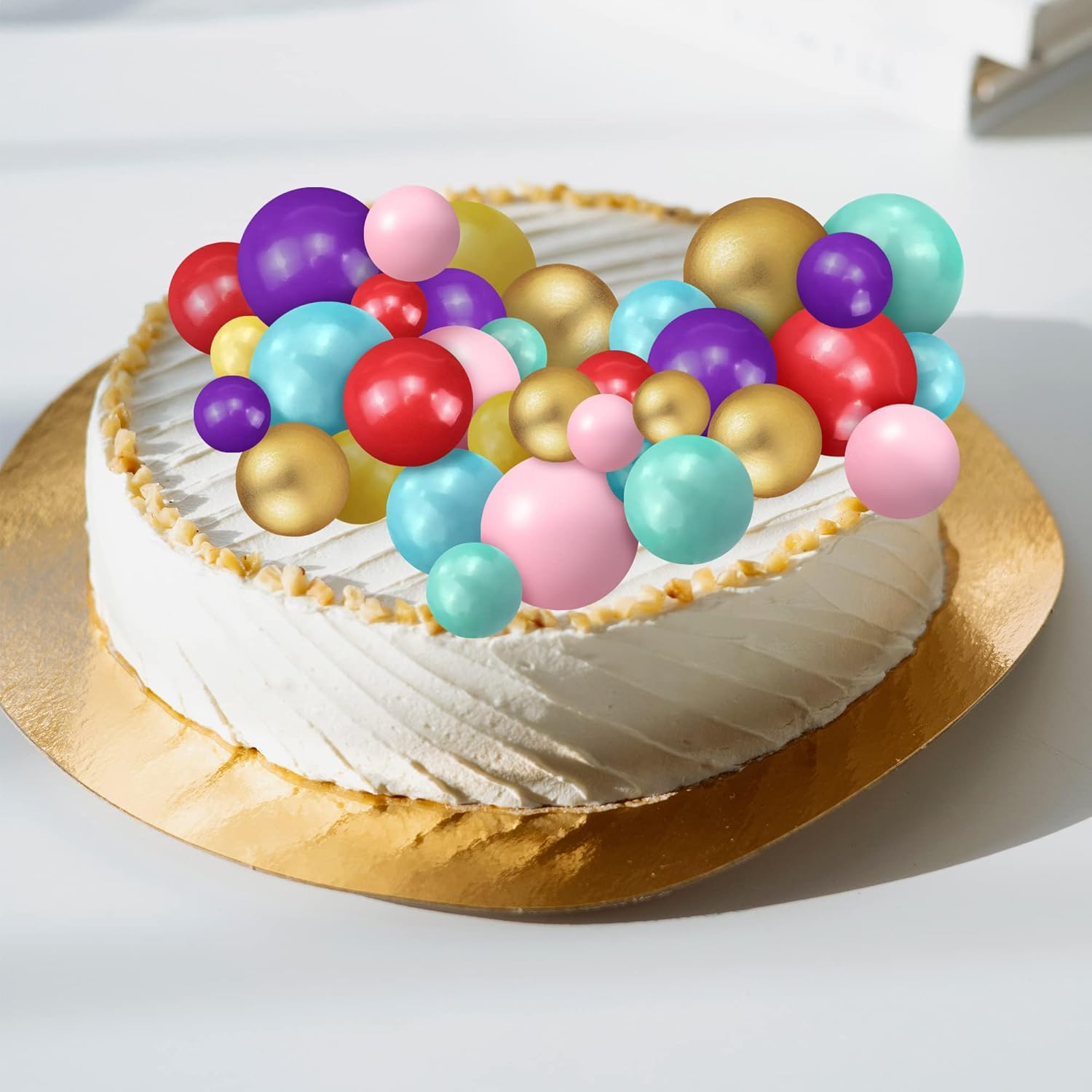 34Pcs Mini Balloon Cake Topper 5 Sizes Foam Cake Balls Cupcake Toppers 7 Colors Pink Gold Purple Yellow Red Blue Green Cake Insert Birthday Cake Toppers round Ball Baking Decor for Wedding Baby Shower image number 2