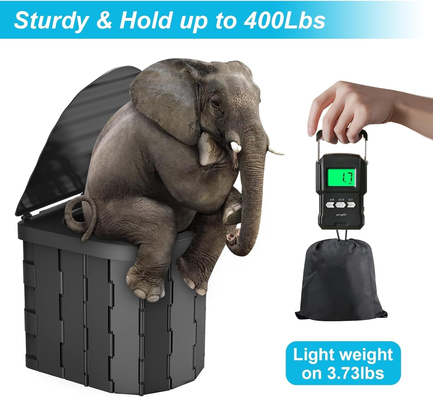 Portable Toilet for Camping, Folding with Lid, Waterproof Porta Potty Car Bucket Adults, Travel Camping Hiking Boat Trips Beach image number 2