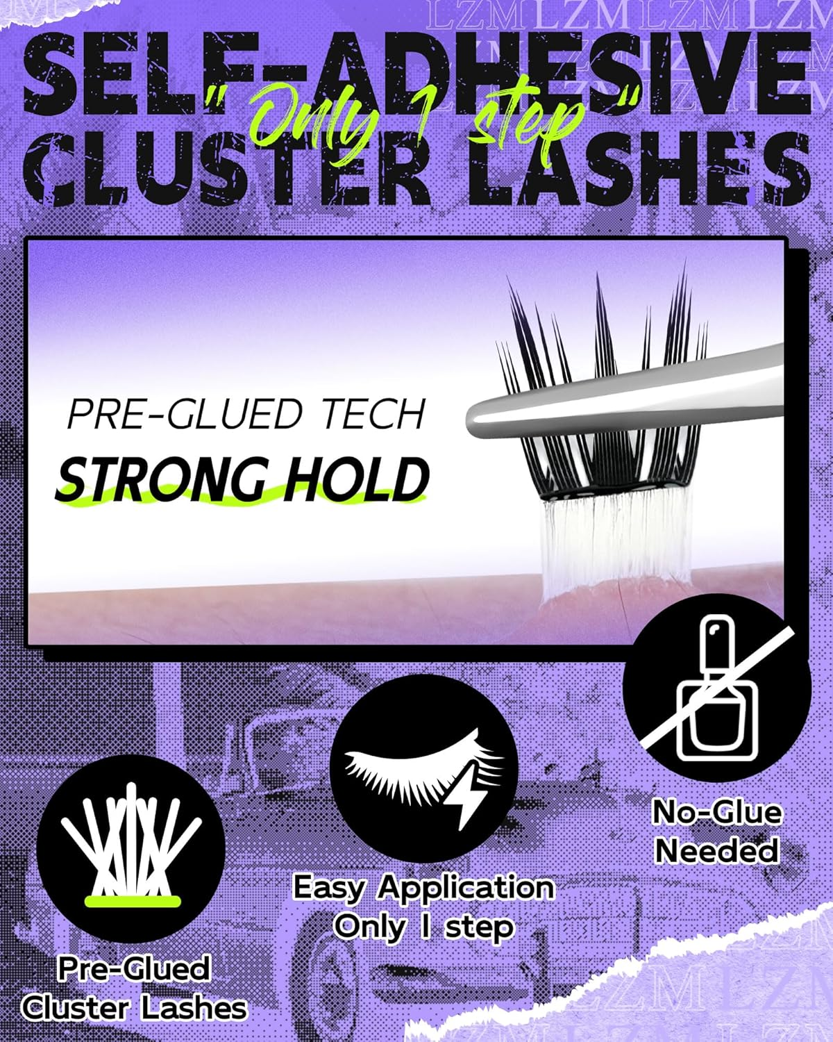 LZM Pre Glued Manga Lash Clusters Self Adhesive Eyelashes Clusters Press on Individual Lashes Anime Style DIY Eyelash Extensions with Tweezers, No Glue Needed, Easy to Apply, Thin Band image number 3