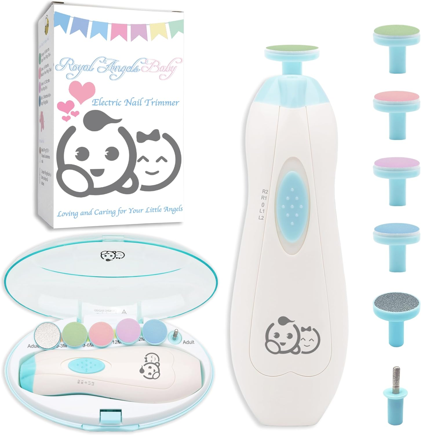 Baby Nail Trimmer 6 in 1, Royal Angels Baby Electric Nail File, Baby Grooming Kit Manicure Set for Toddler and Adults, Newborn Toddler Toes & Fingernails Nail Care Kit (Babyblue) - Whitepink image number 4