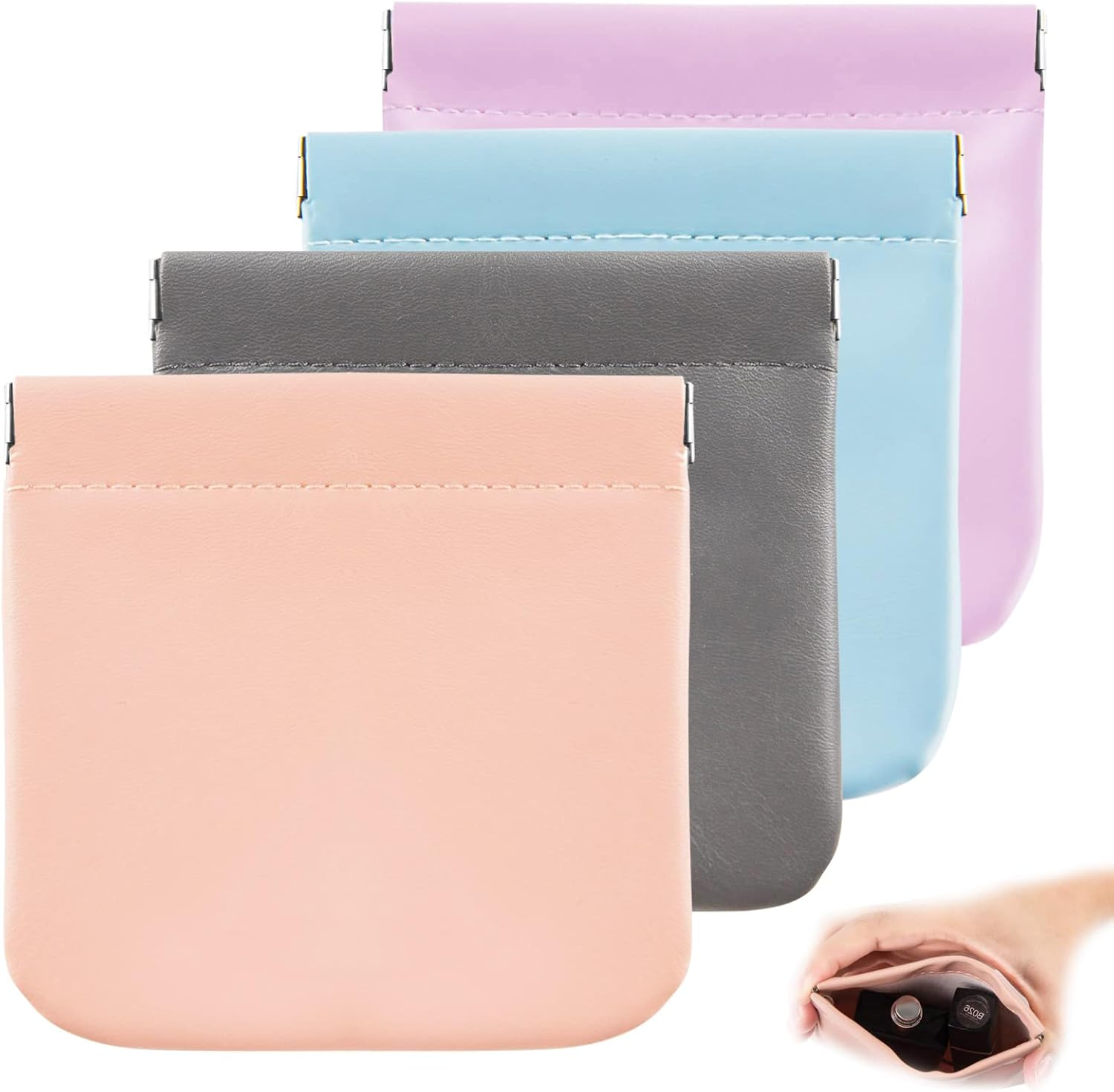 Kvadouly 4 Pcs Coin Purse Makeup Bag &ndash; PU Waterproof Portable No Zipper Self-Closing Lambskin Pocket Coin Purse for Women Credit Cards, Ids, Keys, Headsets, Lipsticks image number 6
