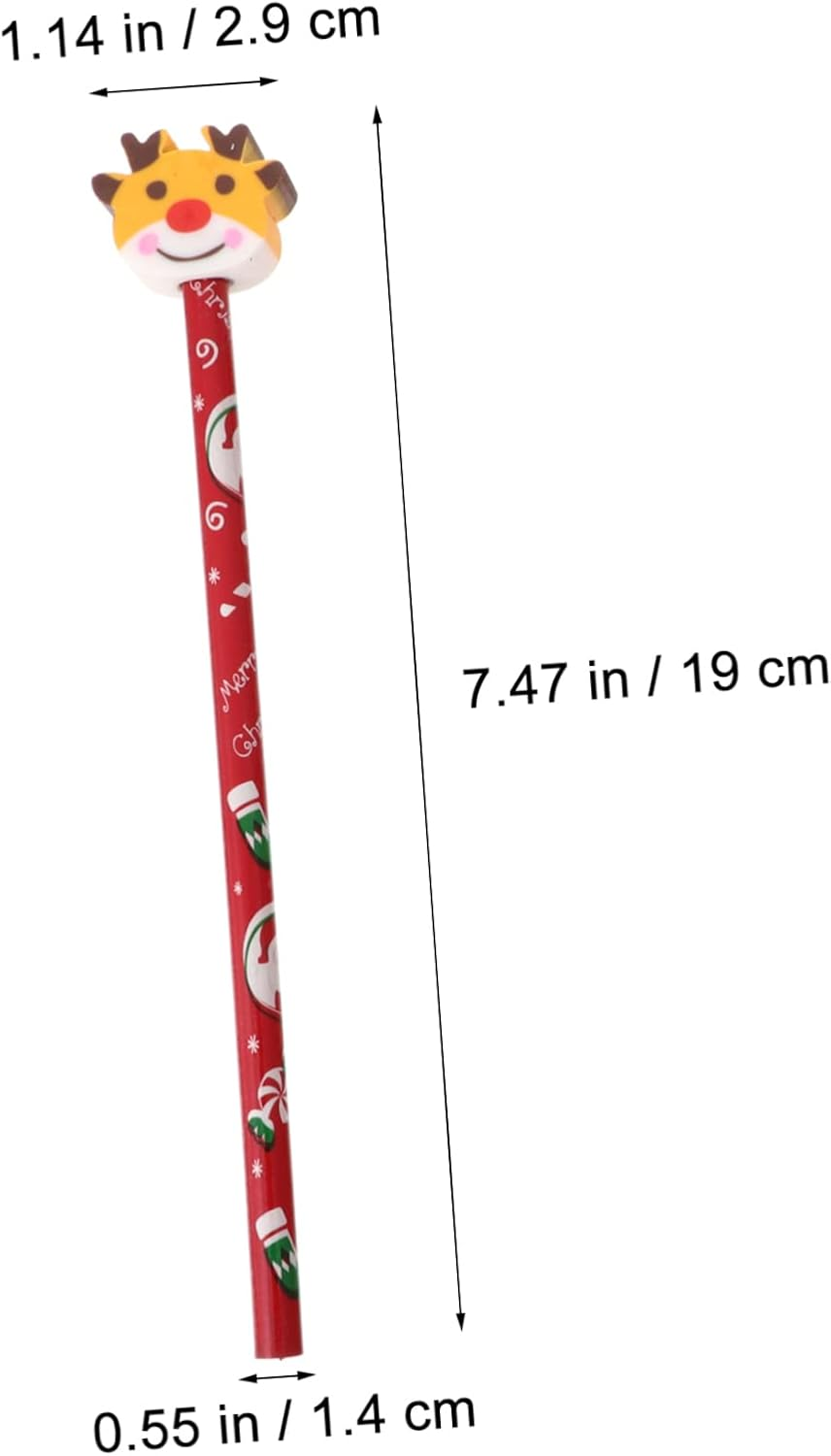 6Pcs Christmas Series Stationery Pencils Eraser Cartoon Christmas Pencil for Boys and Girls and Boy Girl'S Learning Supplies Random Style