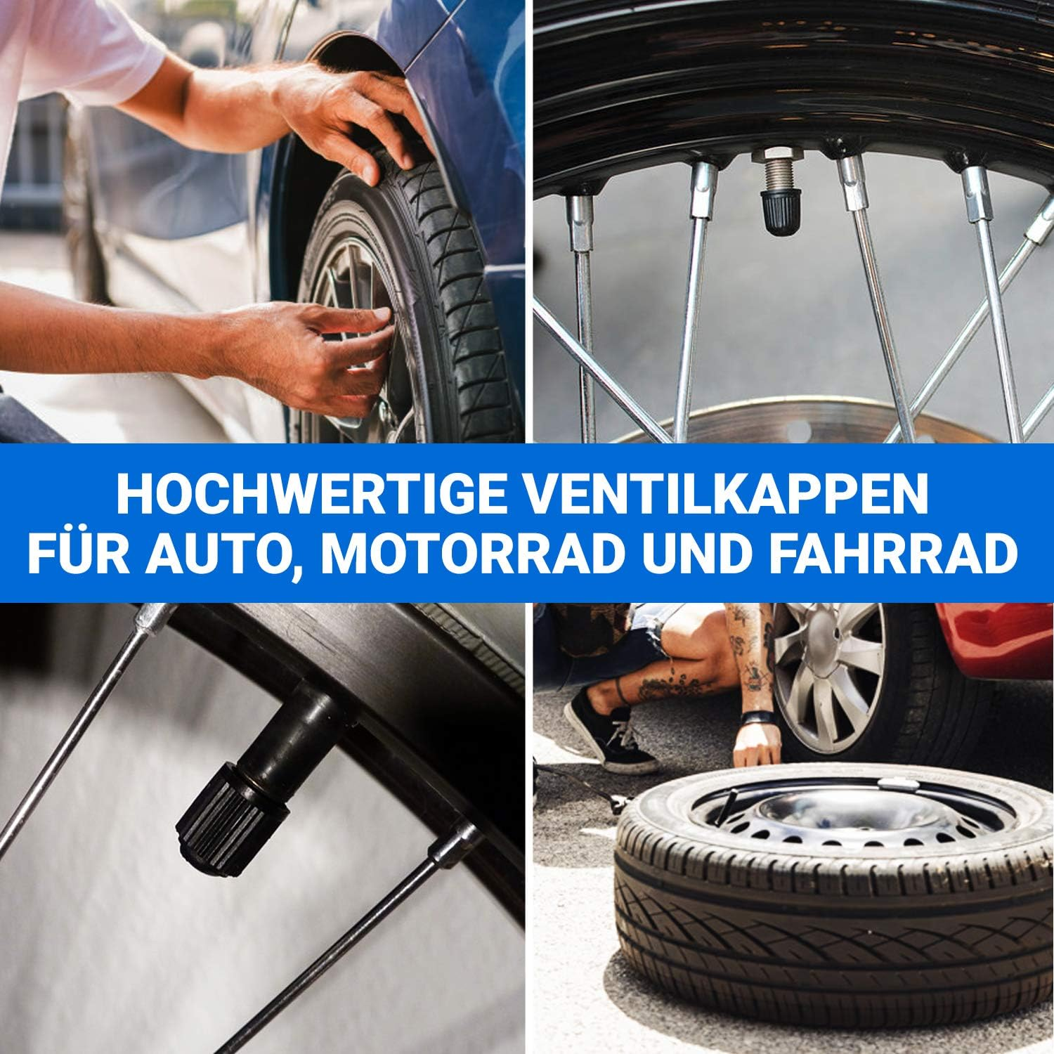 L+H WORLD 8X Black Universal Fit Car, Caravan, Trailer, Motorcycle, Bicycle Tyre Valve Caps | Plastic Dust Protection & Ideal Tyre Pressure image number 3