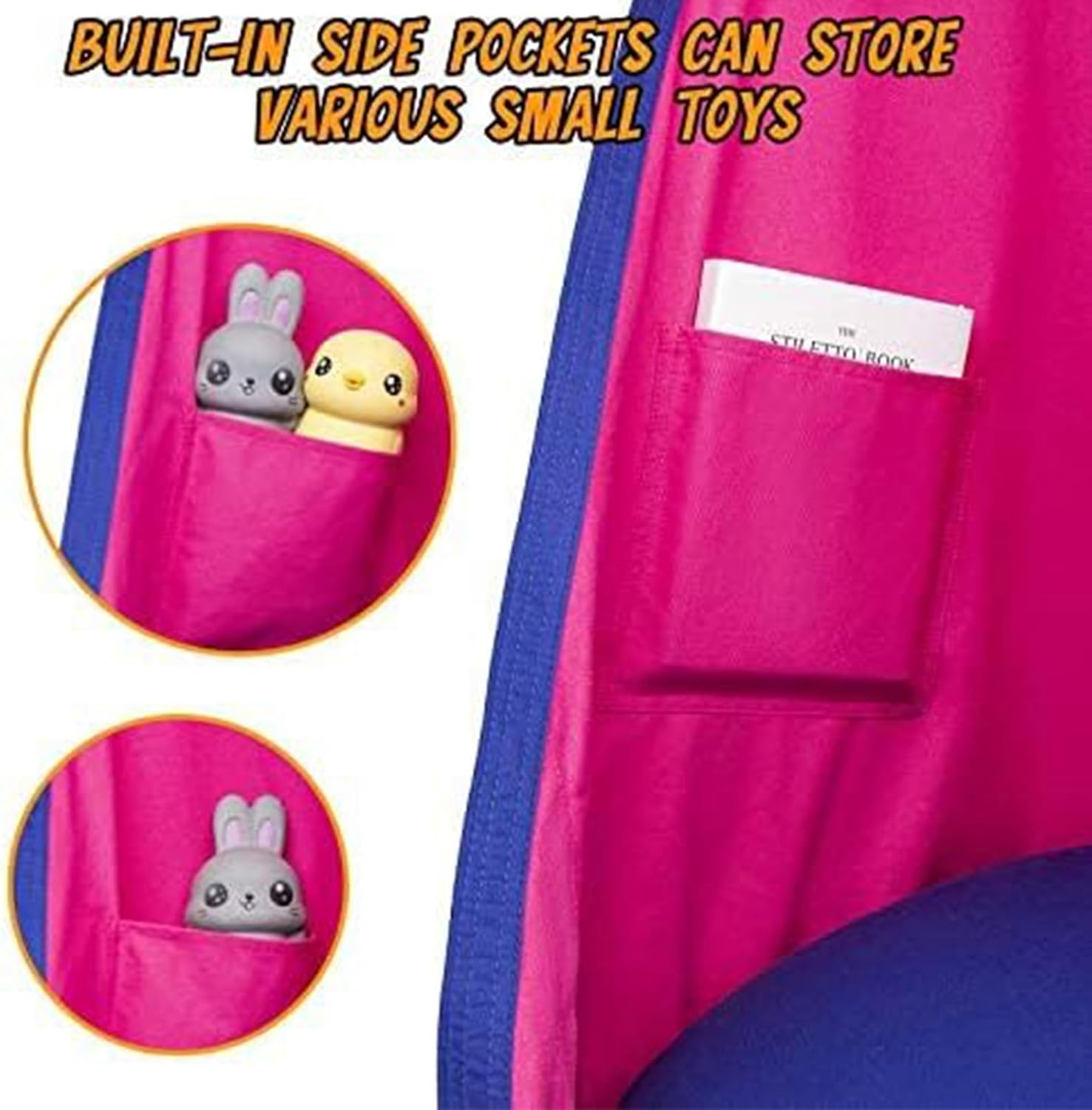 Visuivit Kids Pod Swing Seat, Cotton Child Chair with Inflatable Pillow, Sensory Swing Chair with Pocket for Outdoor and Indoor, Max 170Lbs/77Kg (Red) image number 5