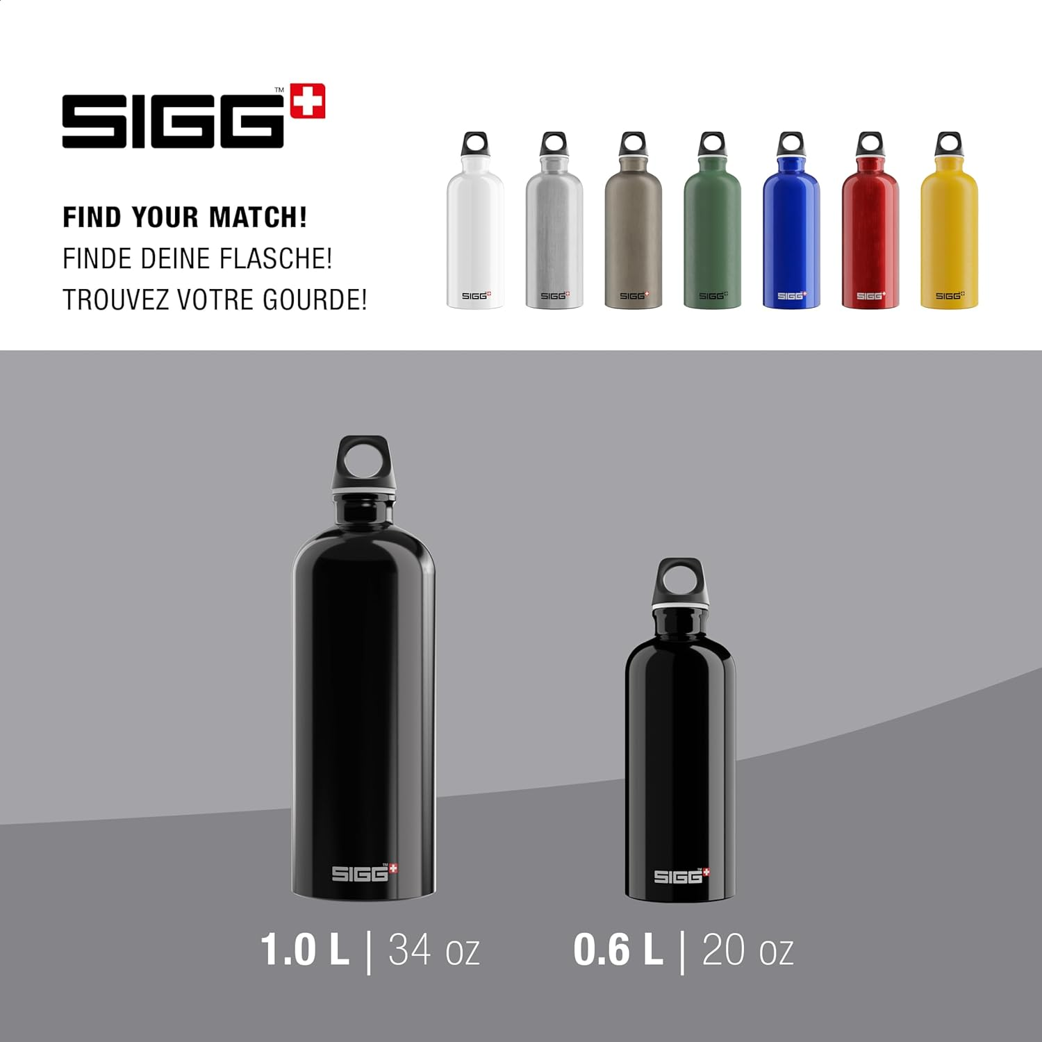 SIGG Aluminum Traveller Water Bottle (1.0 L), Black, Lightweight Reusable Water Bottles, Easy-Carry Leak Proof Water Bottle, Travel Bottles for on the Go, Bpa-Free image number 5
