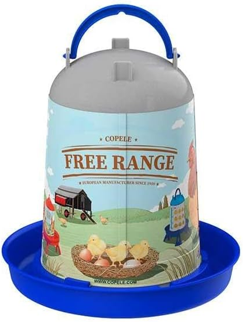COPELE Free-Range Poultry Drinker, 5L Capacity, Recycled Plastic with Hanging Handle (Blue, 5L)