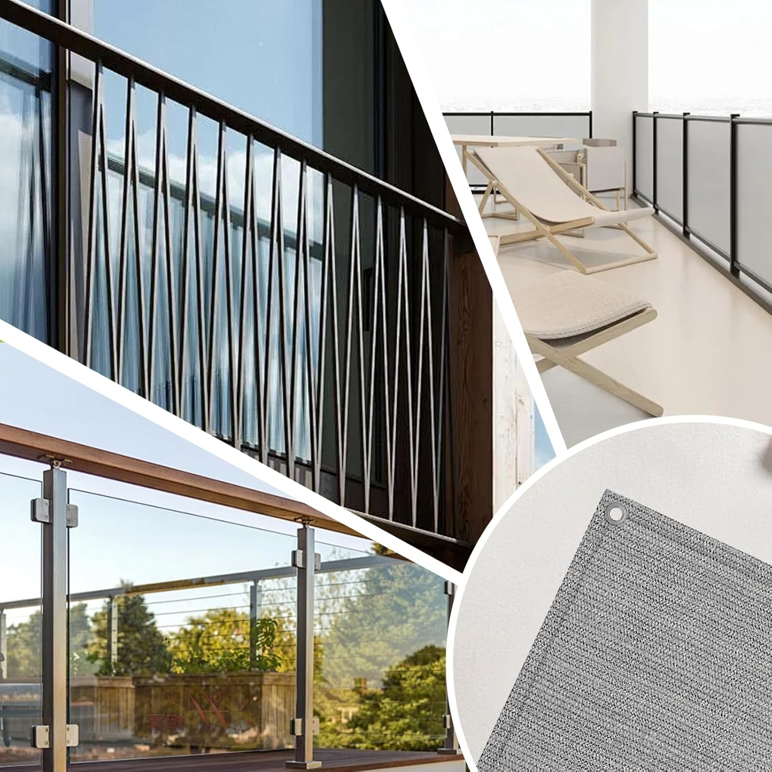 Balcony Privacy Screen, 0.9 X 5M Weather Resistant Woven Balcony Windscreen, Pre-Opened Outdoor Balcony Net Fence Mesh for Lanyard (Grey) - Black image number 6