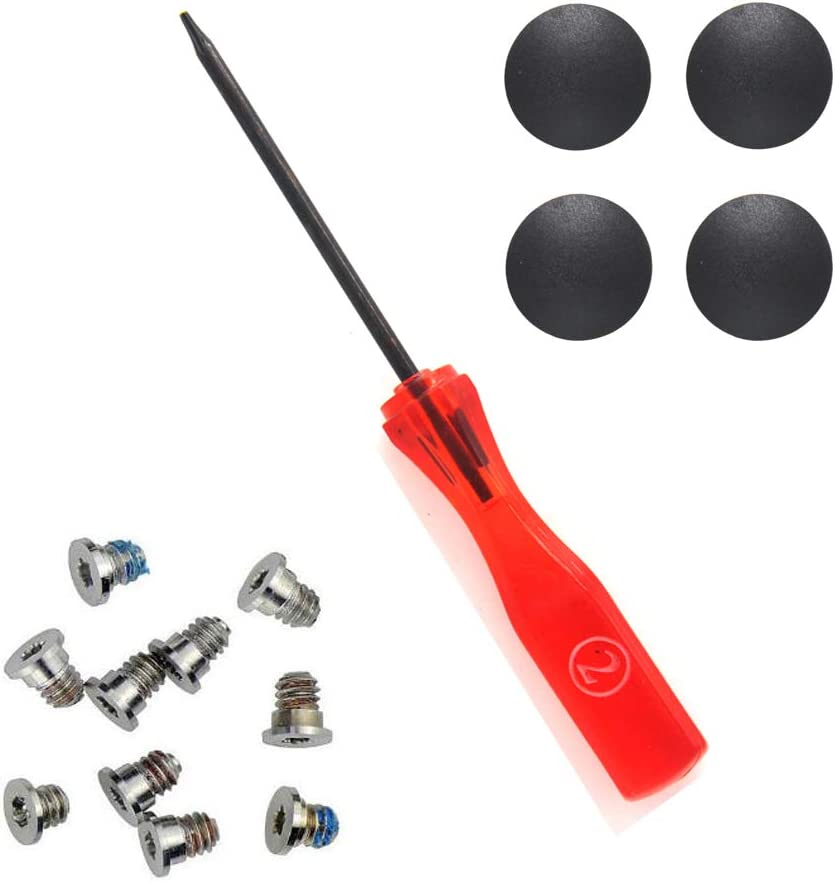 Padarsey 4 Pack Rubber Case Feet+Set of 10Pcs Repair Replacement Screw+1Pcs 5 Point Pentalobe Screwdriver Compatible for Macbook Pro Retina A1425 A1502 A1398 13" 15" Bottom Case image number 1