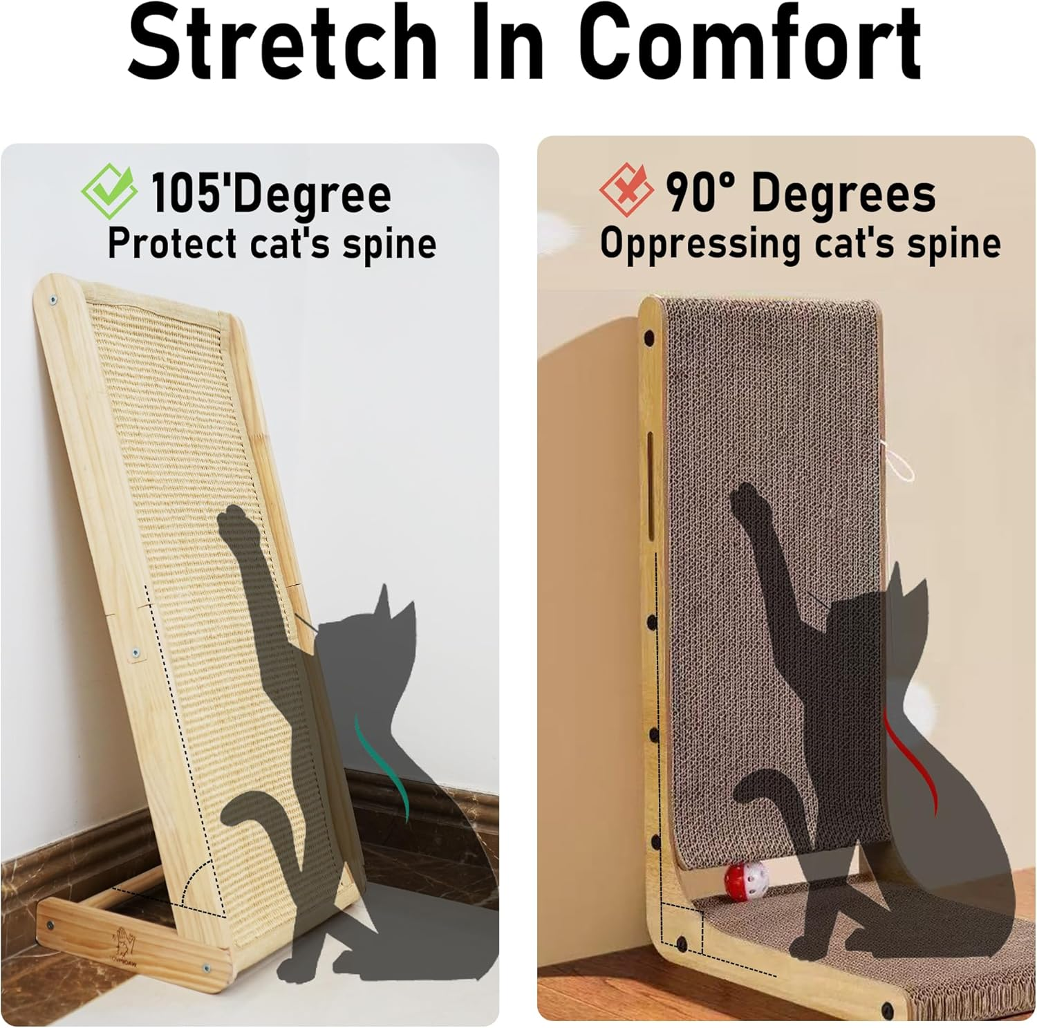 Cat Scratcher - for Valentine'S Day L-Shaped Cat Scratching Post for Indoor Cats, 3-Way Durable Sisal Scratching Pad, Natural Wood Furniture Protector for Sofa & Lounge image number 5