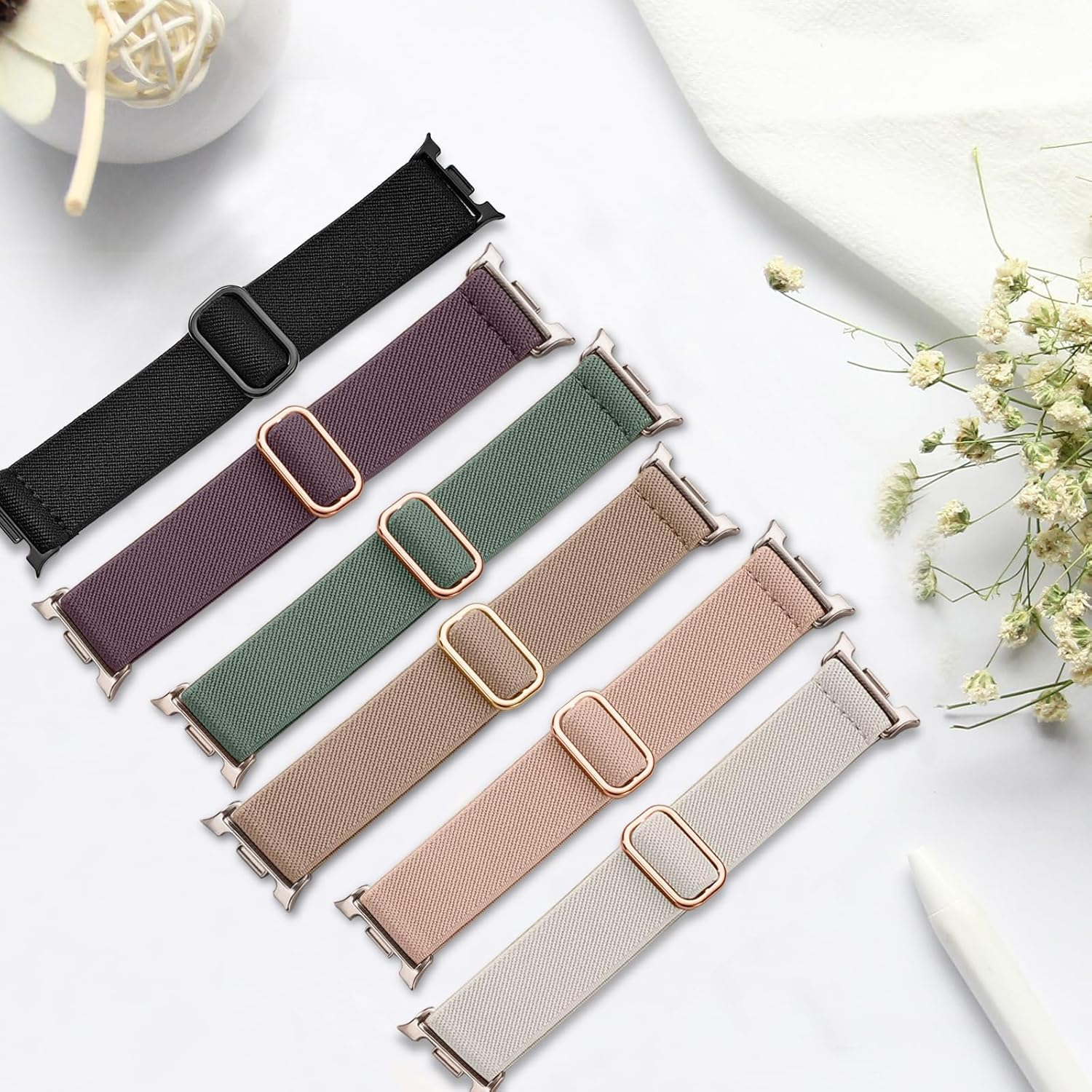 TUCOMO Pack of 6 Elastic Nylon Wristbands Compatible with Samsung Galaxy Watch 8 Strap 40 Mm 44 Mm/8 Classic 46 Mm, Loop Stretchy Replacement Strap for Samsung Galaxy Watch 8 Men Women image number 2