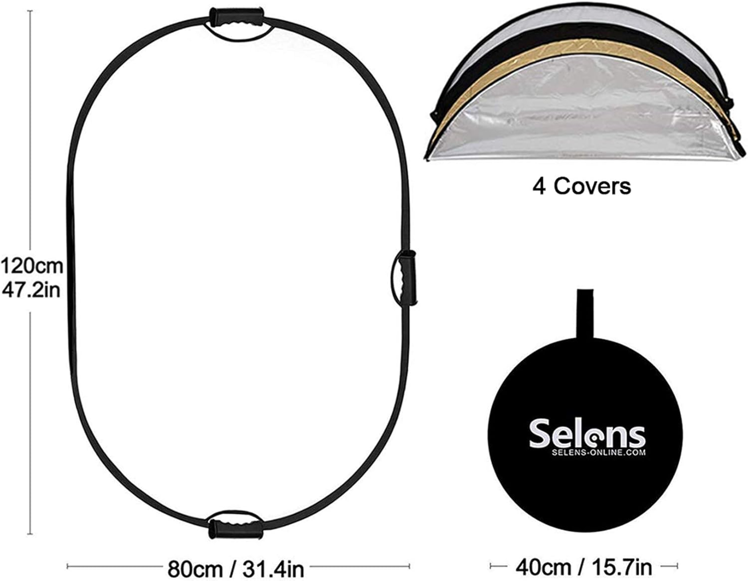 Selens Collapsible 5-In-1 80X120Cm Oval Reflector for Photography Photo Studio Lighting & Outdoor Lighting Portable Multi Disc Light Reflector in Translucent Silver Gold White Black - 120X150Cm Oval image number 4