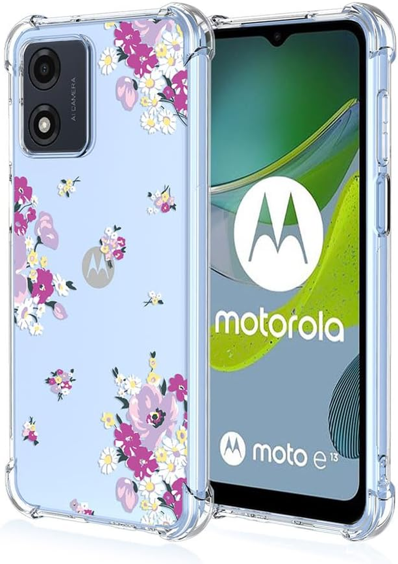 SEAHAI Case for Motorola Moto E14/Moto G04/Moto G04S, Colourful Beautiful Flowers Ultra Thin Transparent Mobile Phone Case Soft Silicone TPU Bumper Shockproof Case Protective Case - Cherry Blossoms