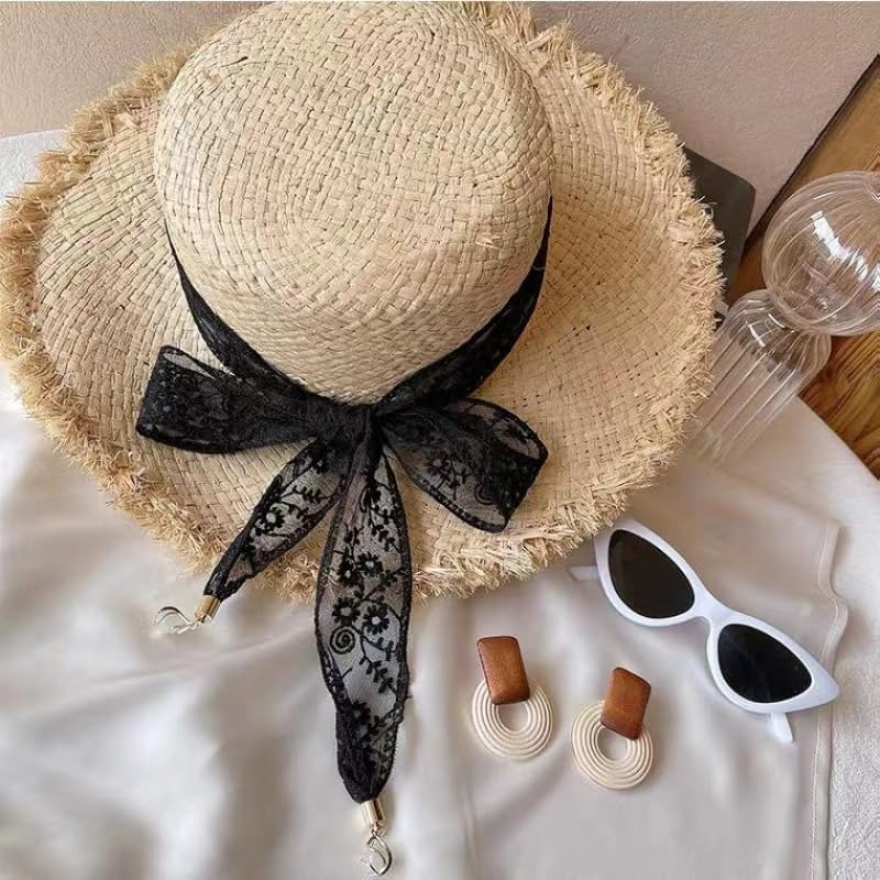 FUNNTY Head Scarf for Women Lace Hair Bandana Headband 80S Long Hair Ribbon for Neck Purse Scarf Lace Embroidery Hair Ties for Braid Vintage Hair Ribbons for Ponytail, Black image number 2