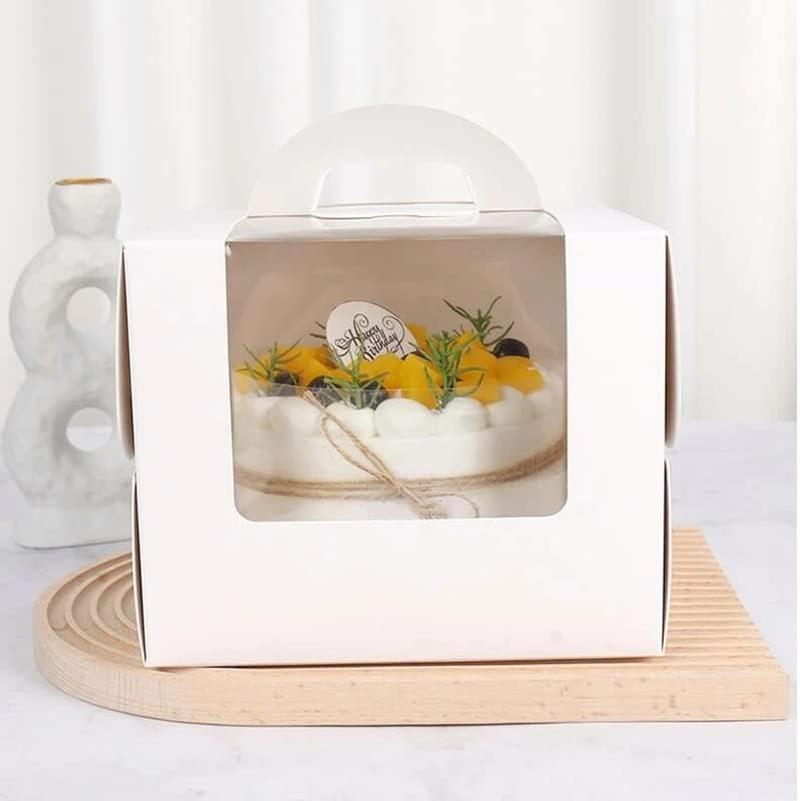 10 Pcs Portable Cake Boxes White Paper Display Window Packing Case Party with Handle, Durable Paper Packing Cases image number 1