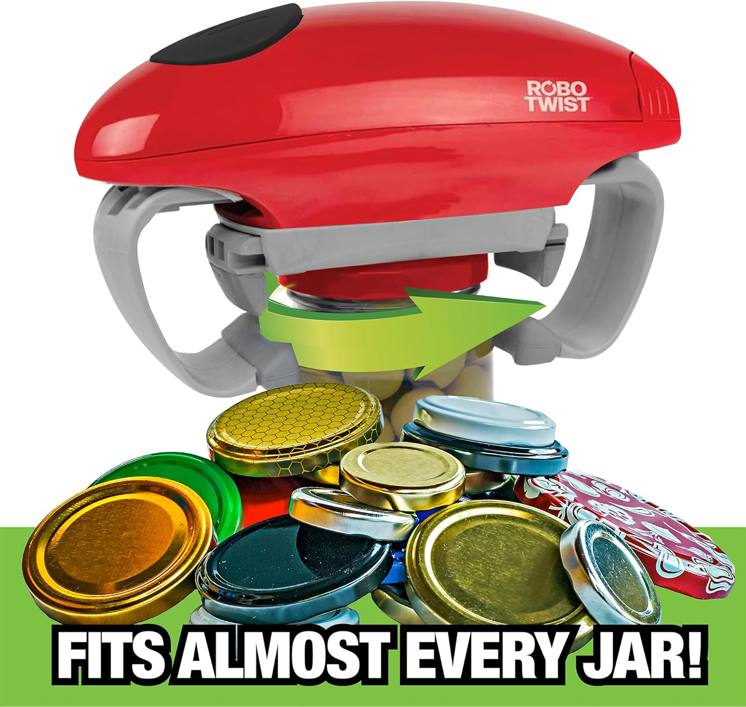 Robotwist Jar Opener, Automatic Jar Opener, Deluxe Model with Improved Torque, Robo Twist Kitchen Gadgets for Home, Electric Handsfree Easy Jar Opener &ndash; Works on All Jar Sizes, as Seen on TV, Red&hellip; image number 2