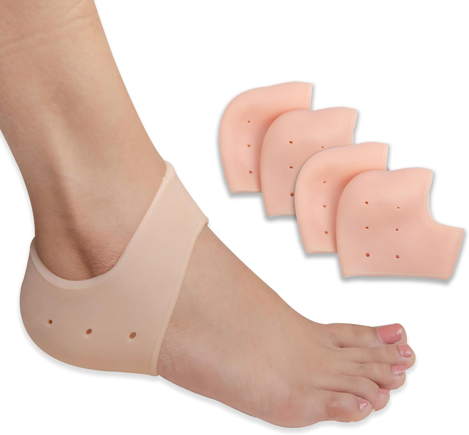 Wonder Care Pair of 1 Silicone Heels Protectors for Moisturizing Heels, Cracked Heel Protection, Relief Blister, Heel Spurs, and Plantar Fascitis Wrap| Heel Gel Socks| Stretchable| Unisex, Beige