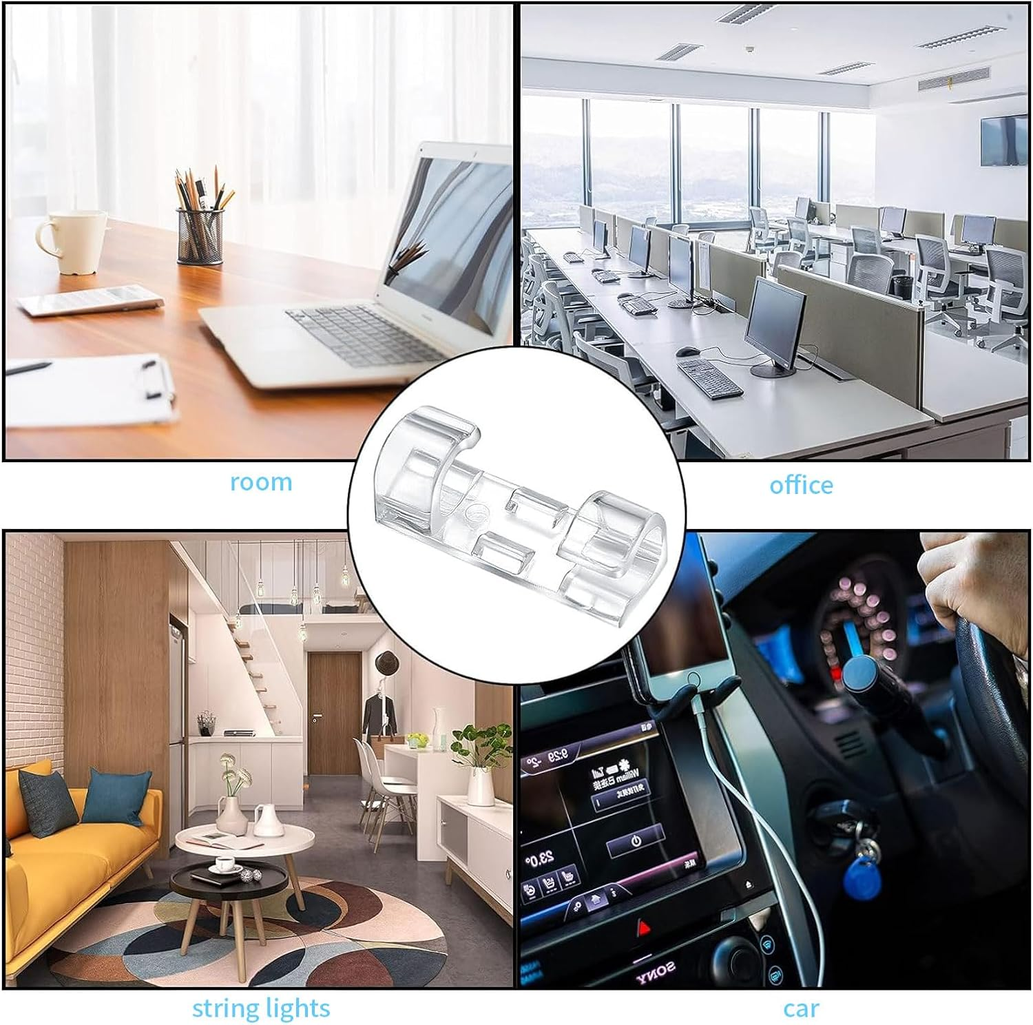 Rhoyee 50 PCS Clear Cable Clips with Strong Adhesive &ndash; Wire Holder Cord Organizer for Wall, Desk, Car, Home Office &ndash; Self-Adhesive Cable Management Clips for TV, PC, USB Cords (1.57X0.59X0.45In)