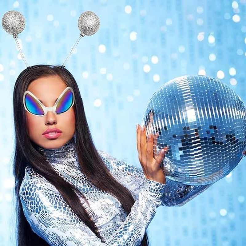 2 Pairs Alien Headband and Glasses,Alien Rainbow Lens Sunglasses,Headband Boppers Antenna for Adults and Kids(Green+Silver) image number 1