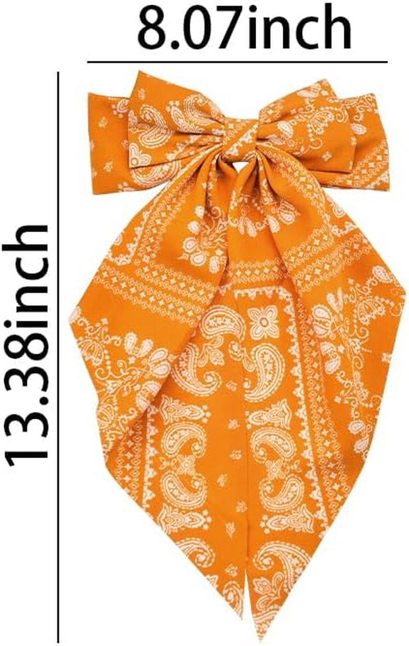 Bandana Hair Bow Large Bow Silky Satin Hair French Barrette Clip for Women Ribbon Hair Bows Paisley Hair Clips Hair Bow Accessories for Women Long Ribbon Bow Hair Clips French Barrette Hair Bows image number 2