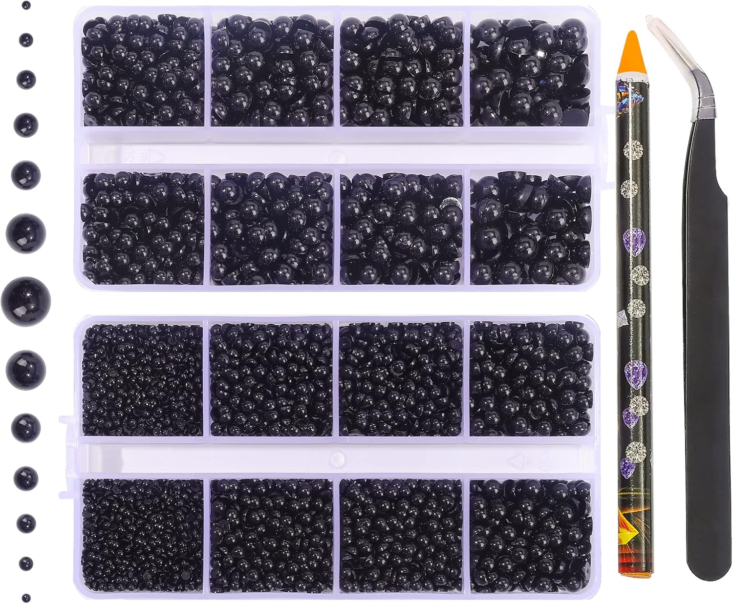 6540PCS Light Pink AB Resin Flat Back Pearls Rhinestones,Mixed Size 2/3/4/5/6/8/10Mm Half round Pearl Beads Nail Gems Rhinestone with Tweezers and Picker Pencil for Crafts Nail DIY Decoration