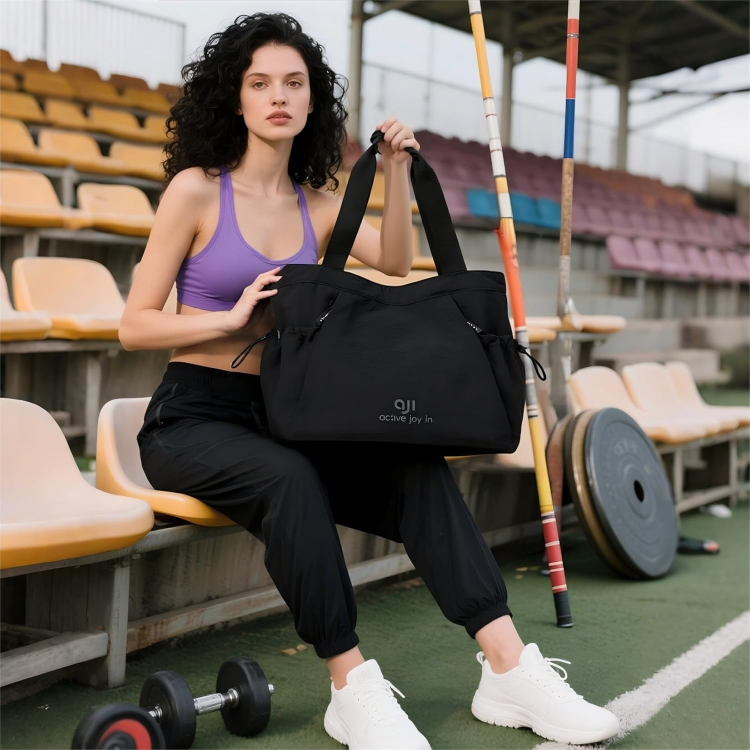 AJI Tote Bag Gym Tote: Tote Bags Women - Large Laptop Tote Bag Fit 15.6 Inch - Travel Bag Casual Tote Crossbody Women'S Handbags & Shoulder Bags - Water-Resistant Sports Tote Bag - Mousse Black image number 4