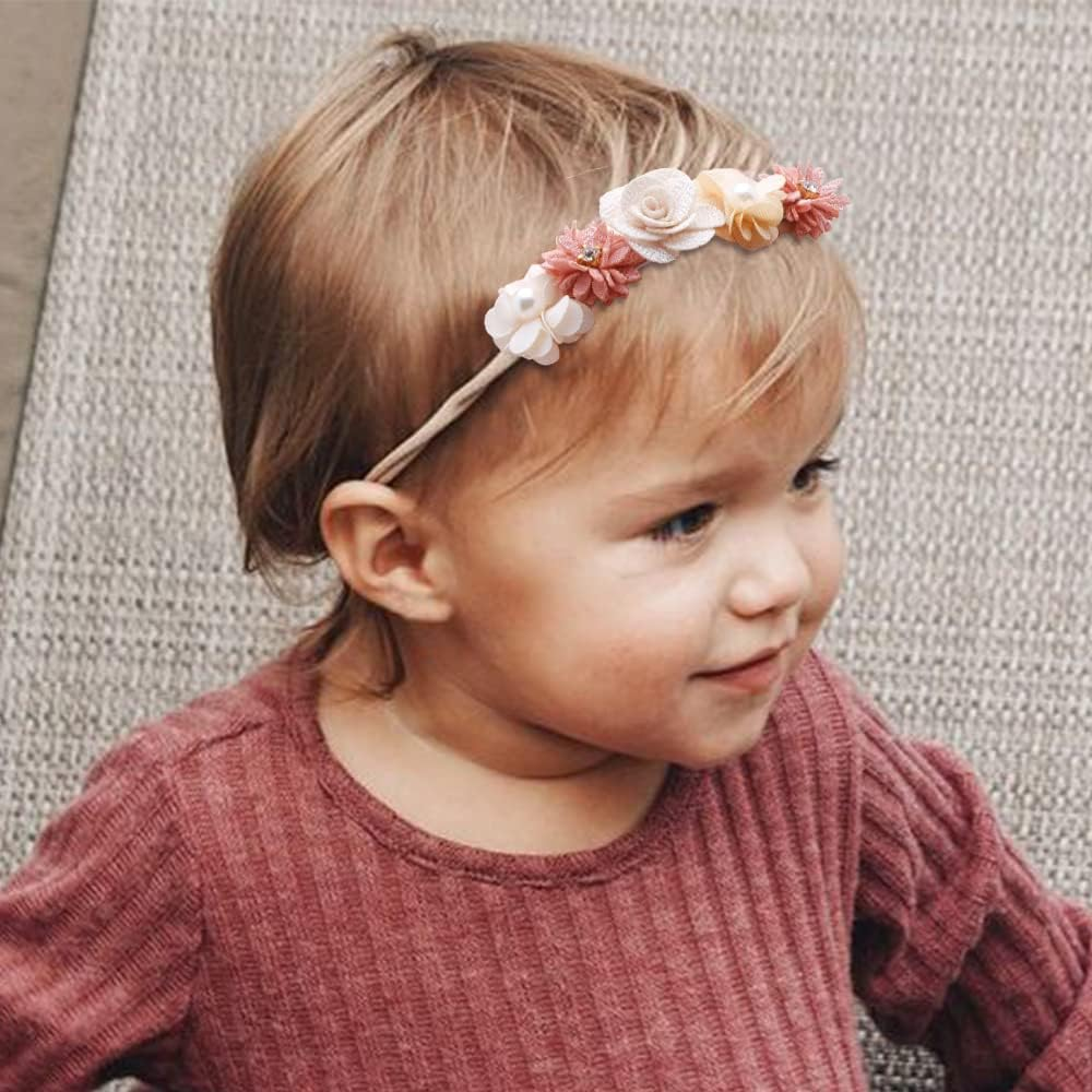 FGSS Floral-Headbands Flower-Crown for Baby Girls Elastic Nylon Hairbands for Newborn Infant Toddler Hair Accessories Pack of 3 image number 5