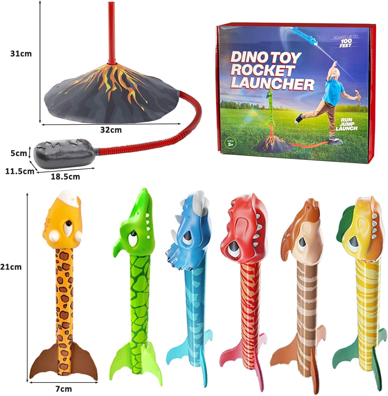 Dinosaur Toys Rocket Launcher for Kids - Stomp Launch up to 100 Ft, 6 Dino Foam Rockets, Outdoor Toys for Toddlers, Christmas Birthday Gifts Toy for 3 4 5 6 7 8-12 Year Old Boys Girls