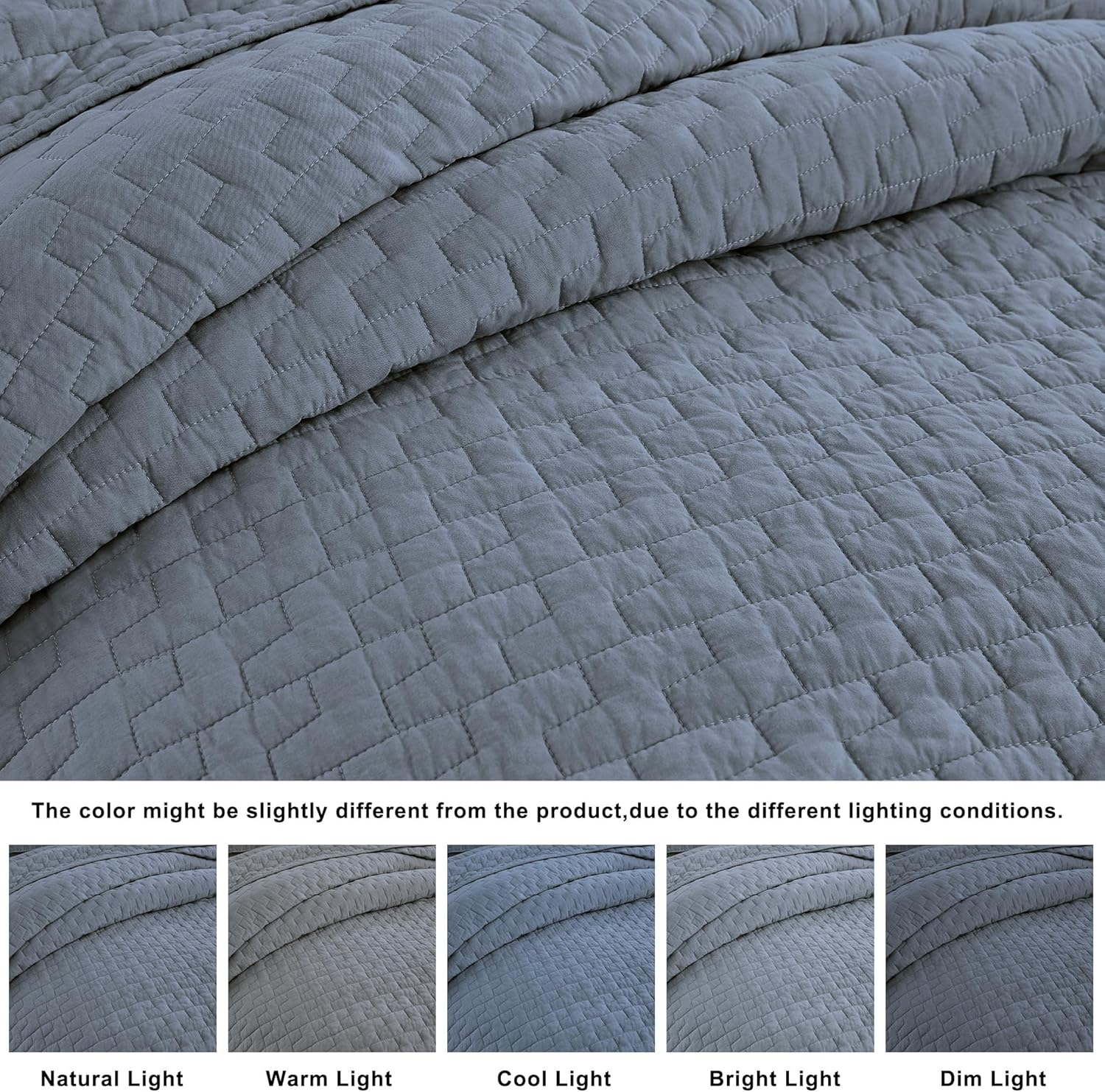 Palassio Blue Grey 100% Cotton Quilt California Cal King Size Bedding Sets with 2 Pillow Shams, Oversized Lightweight Bedspread Shabby Chic Coverlet, Soft Bed Cover for All Season, 3 Pieces image number 7