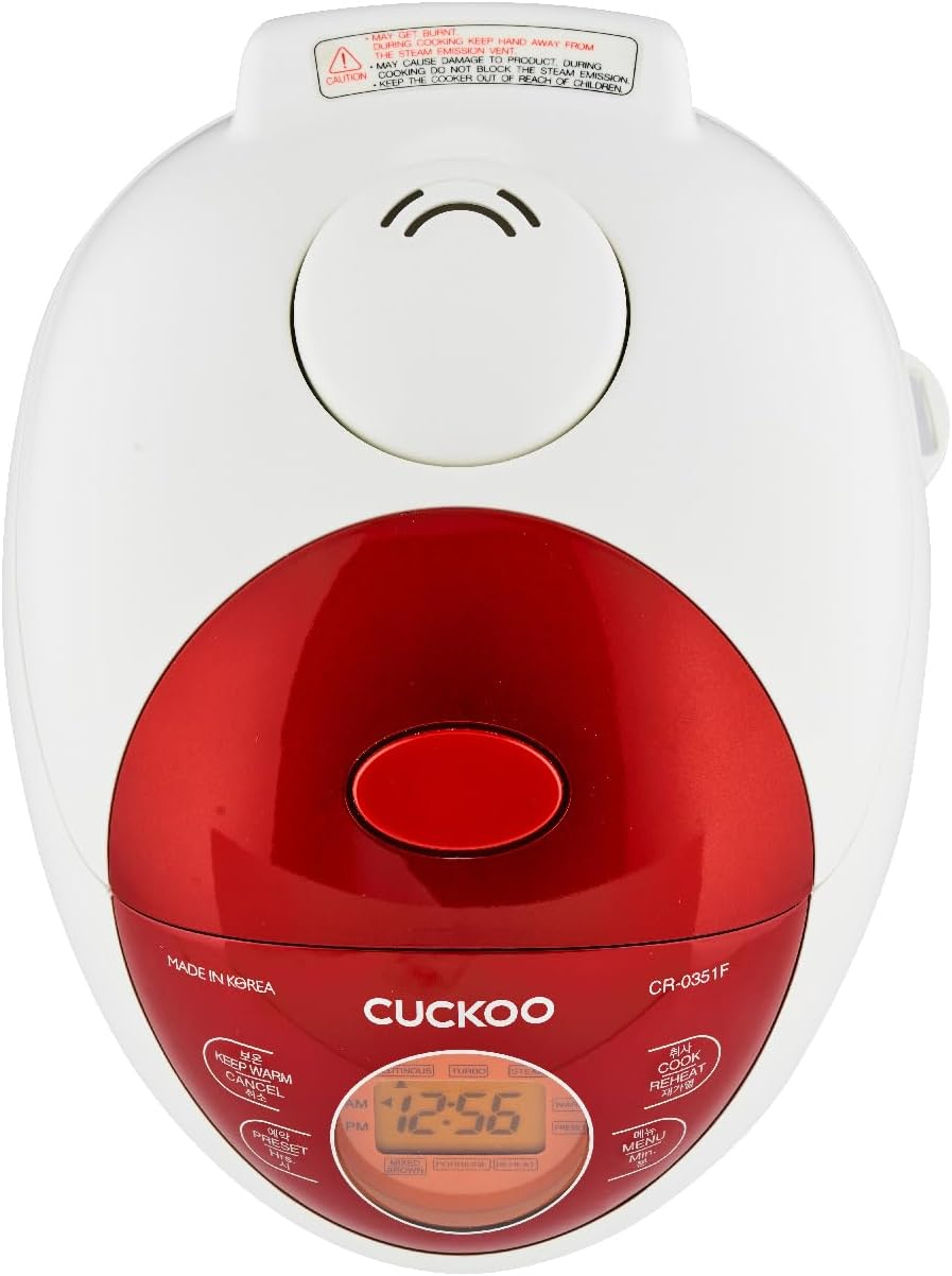 CUCKOO 3-Cup Electric Heating Smart Rice Cooker, Non-Stick Inner Pot, Reheat, Keep Warm, Turbo Cooking (CR-0351F) Red image number 4
