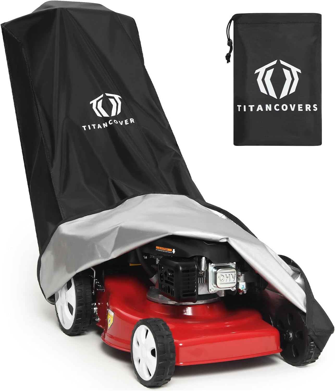 Titancovers Lawn Mower Cover with PA Coating & Double Drawstring & Storage Bag, Heavy Duty 600D Polyester Oxford Push Mower Cover, Waterproof Lawnmower Covers for Outdoor image number 2