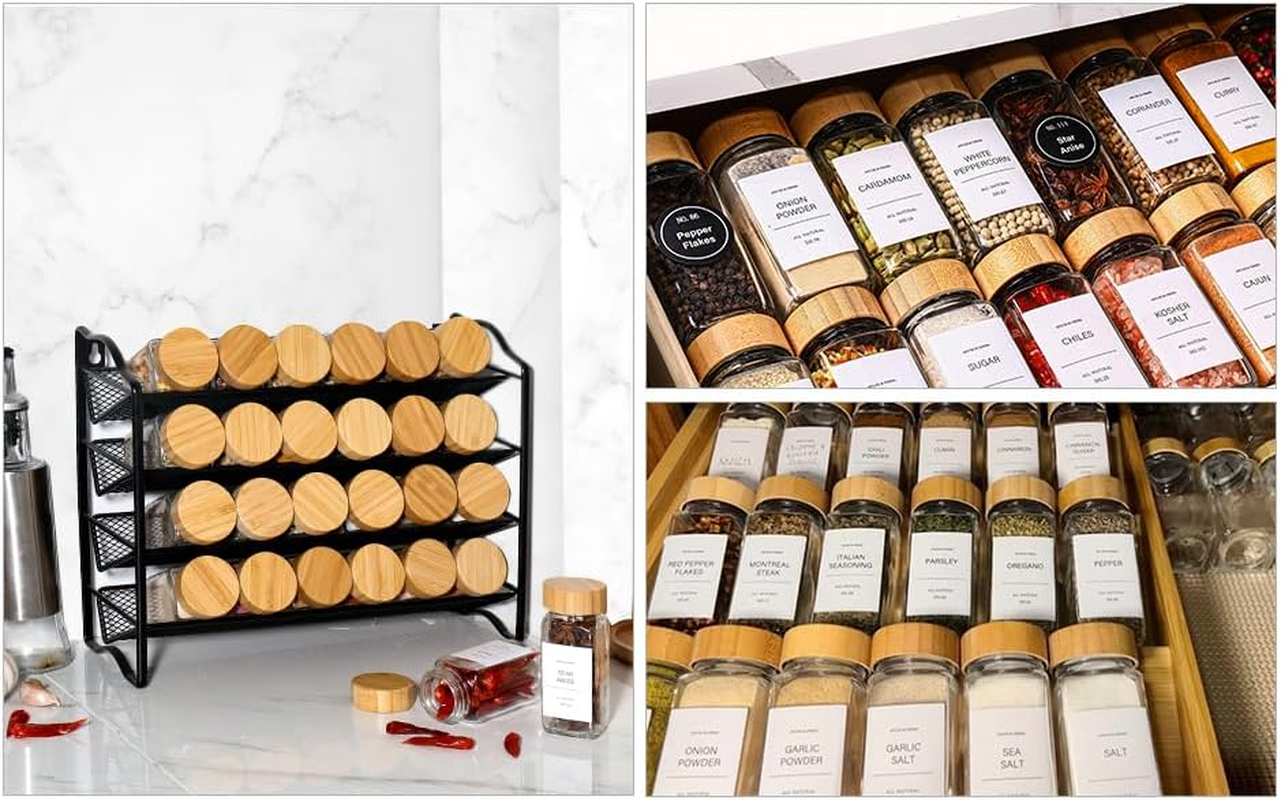 DIMBRAH Spice Jars 24 Pcs with Labels, Glass Spice Jars with Bamboo Lids, 4 Oz Spice Jars Set,Seasoning Storage Bottles for Spice Rack, Cabinet, Drawer image number 1