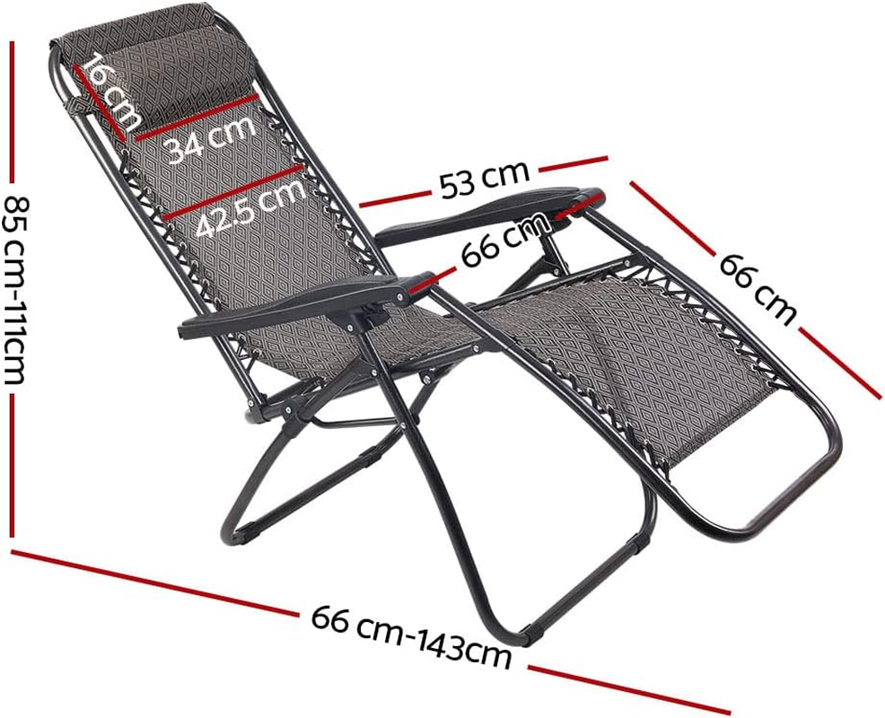 Gardeon Zero Gravity Chair 2PC Reclining Outdoor Sun Lounge Folding Camping image number 2