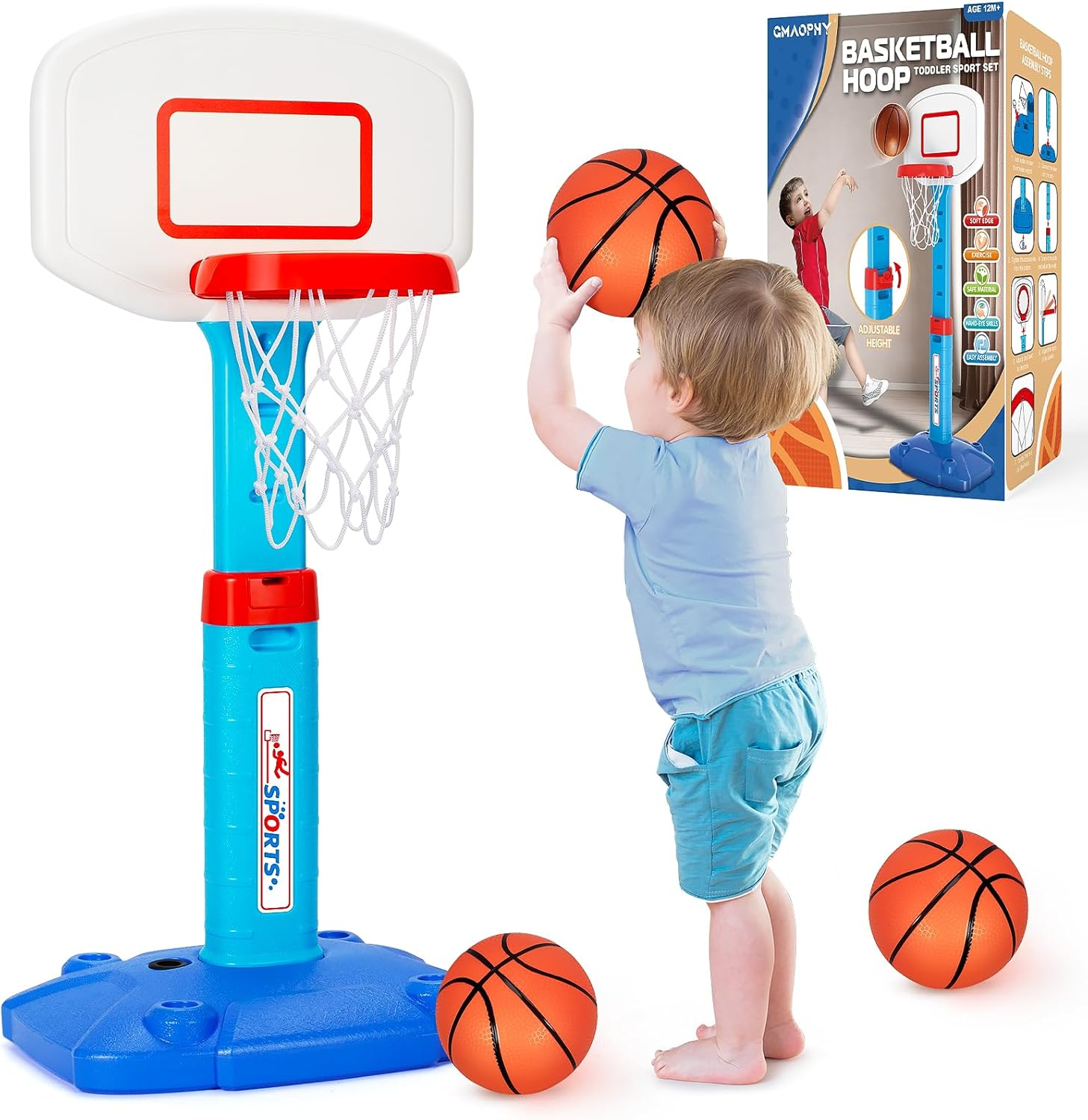 Toddler Basketball Hoop Indoor for Age 1-3, Adjustable Kids Basketball Hoop, Pink Mini Basketball Hoop with 3 Balls for Outdoor Poolside, Birthday Christmas Sport Toys for Baby Boys Girls 2 3 4 5
