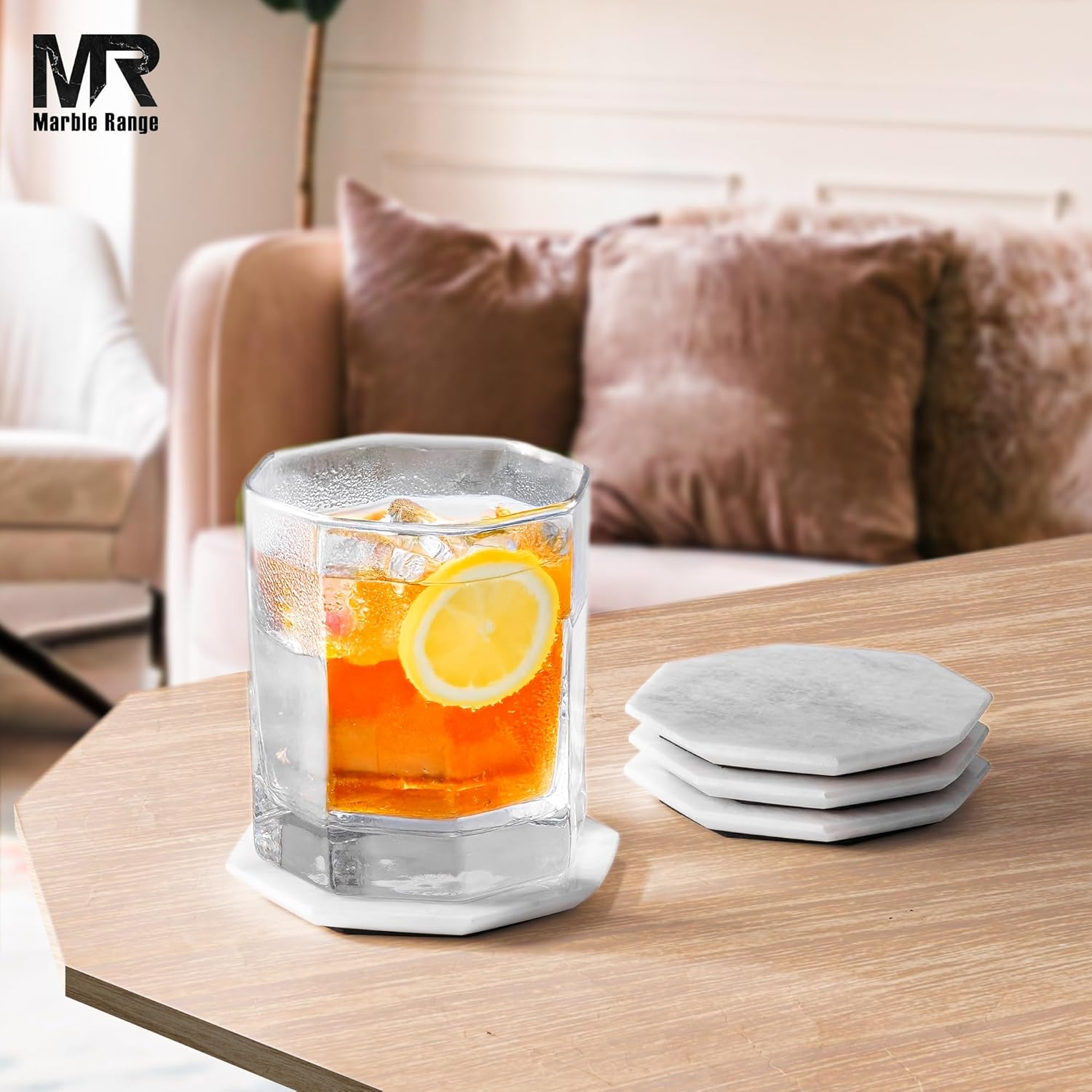 Marble Coasters Set of 6 Handmade 3.5" Inches White Stone Drink Coasters for Coffee Table, Kitchen & Living Room Decor | Elegant Coaster Set for Hot & Cold Drinks