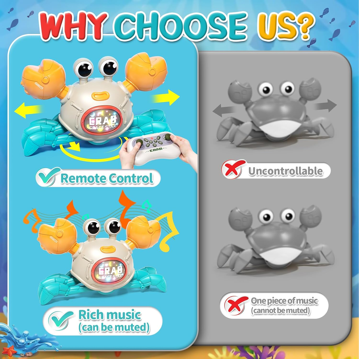 Uregoio Crawling Crab Baby Toy, Remote Control Dancing Crab with Light & Music, Baby Toys for 3 4 5 6 7 8 9 10 11 12 Months, Learning Crawl Walking Toddlers 6-12 Boys Girls image number 3