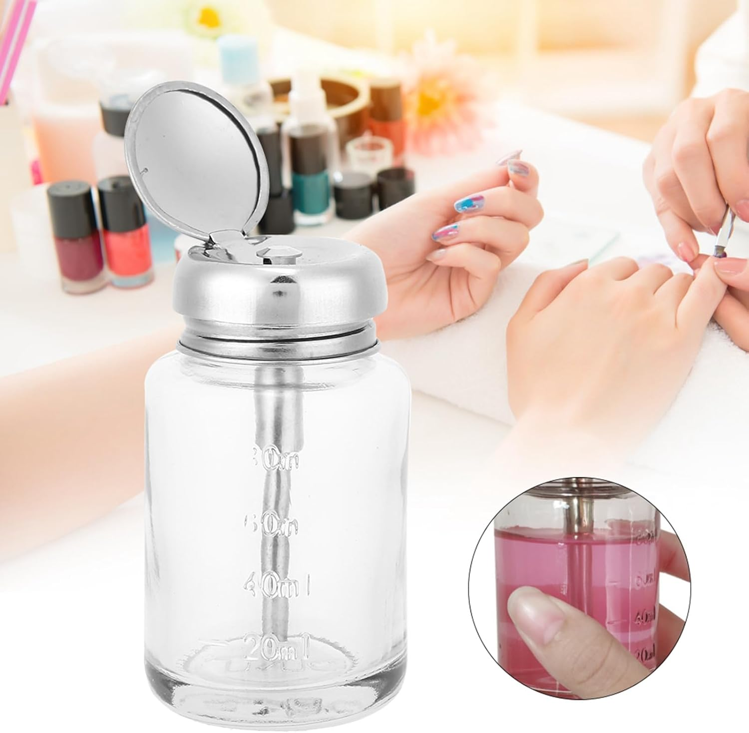 Empty Lockable Pump Dispenser Bottle for Nail Polish, Professional Nail Art Remover Dispenser, Gel Nail Polish Remover, Empty Container Manicure Accessories (Press Bottle) image number 5