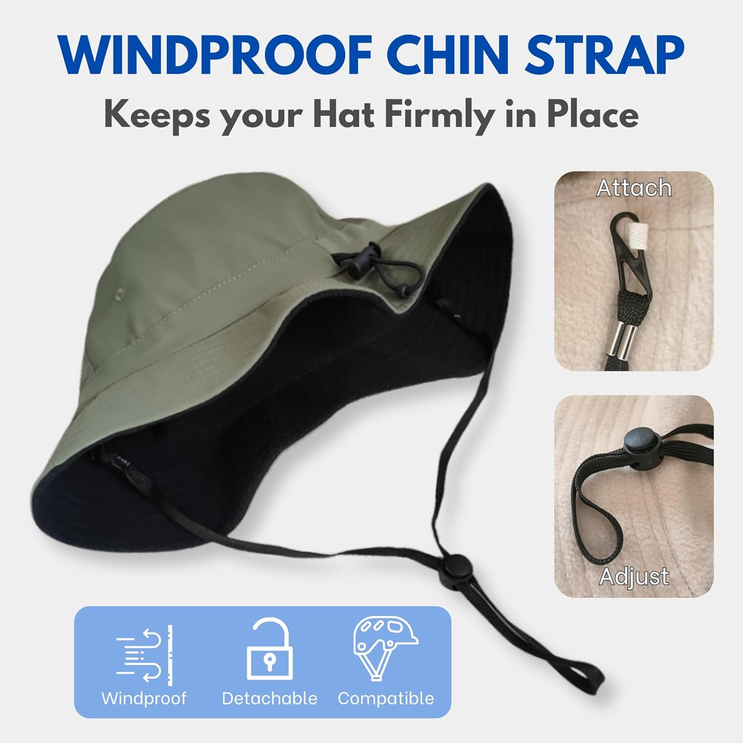 OZ SMART Australia Winter Big Head Bucket Hat with Inner Fleece, Men/Women Wide Brim Bucket Hat for Fishing Camping with Chin Strap UPF 50 UV image number 3