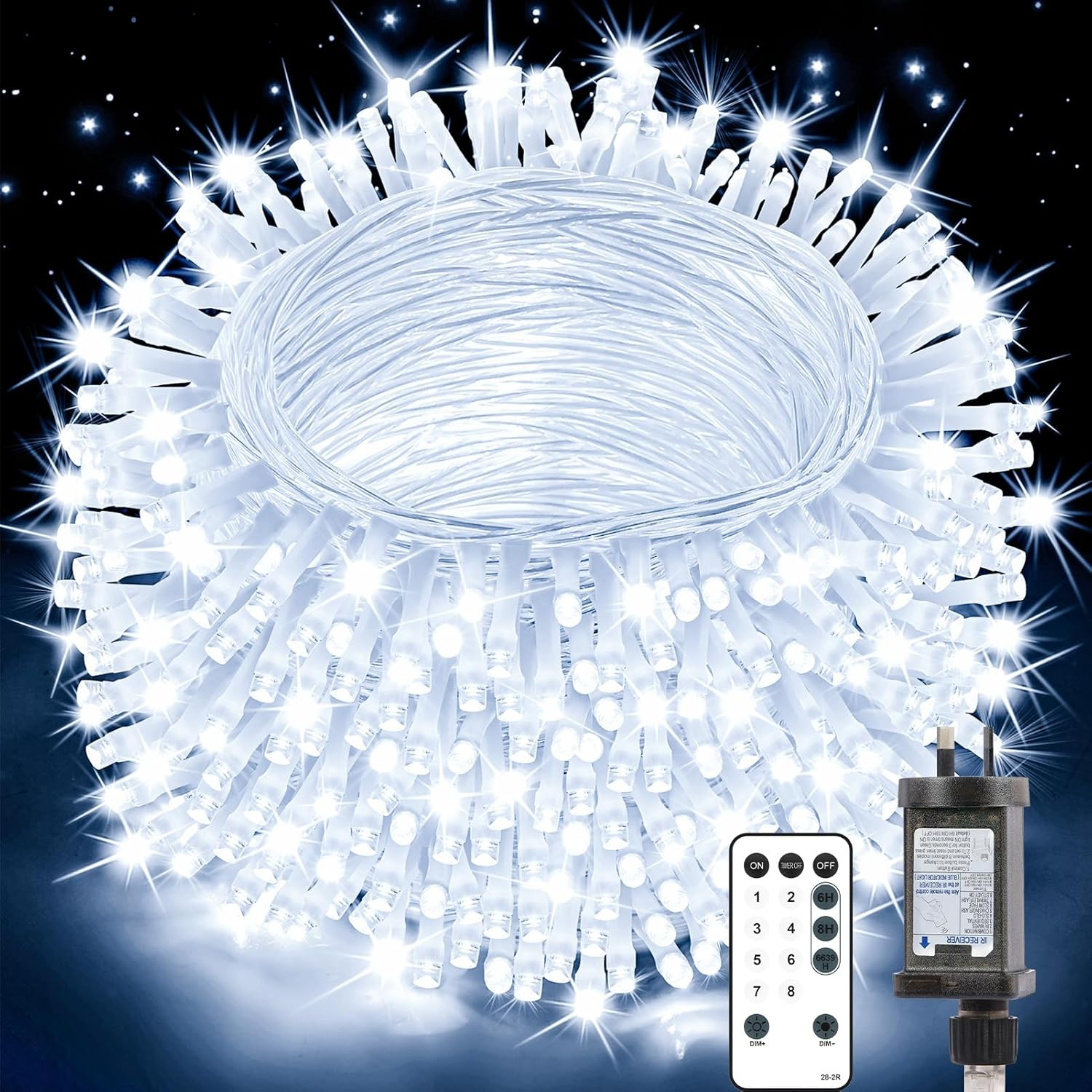 Christmas Lights String Outdoor Indoor, 200 LED 65.6FT Warm White Xmas Tree Decorations Lights, Plug in Twinkle Fairy Light with Remote Timer Dimmable for Room Yard Holiday Party Wedding Camping Decor