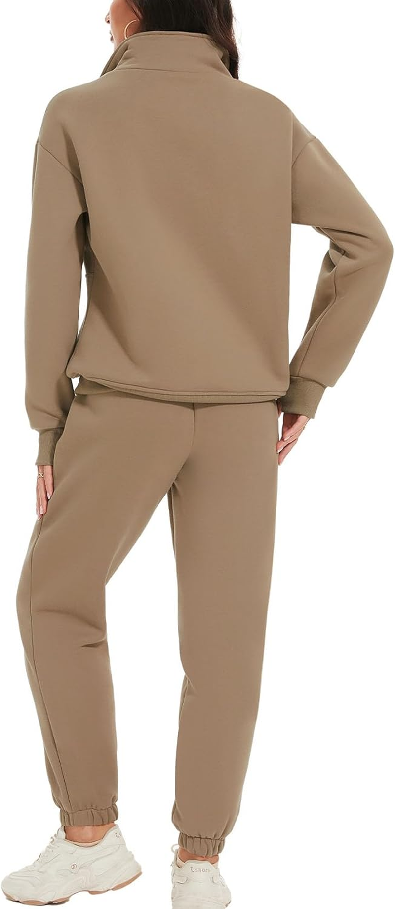 PEHMEA Women'S Fleece Two Piece Outfit Half Zip Sweatshirt and Joggers Pants Set Tracksuit image number 6